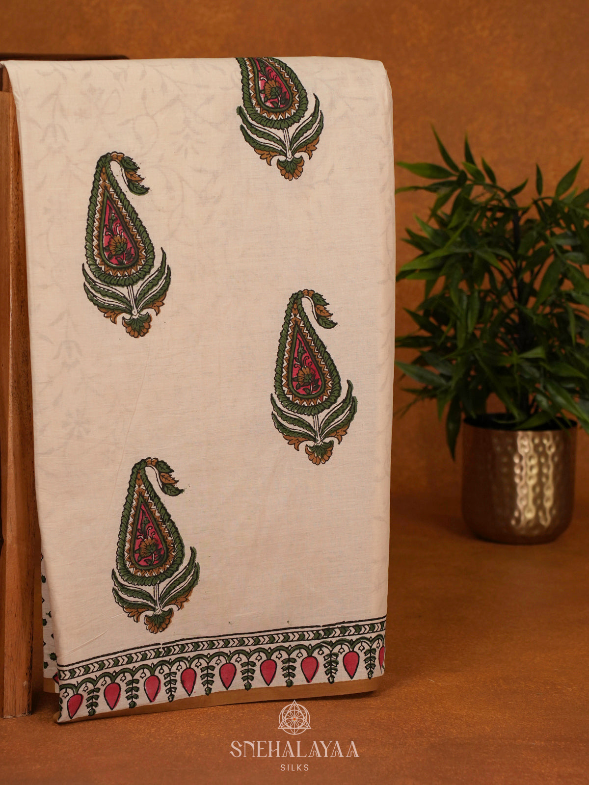 Cream Jaipur Cotton Saree
