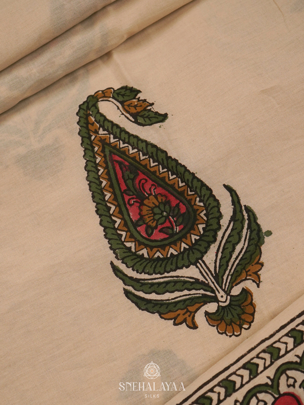 Cream Jaipur Cotton Saree