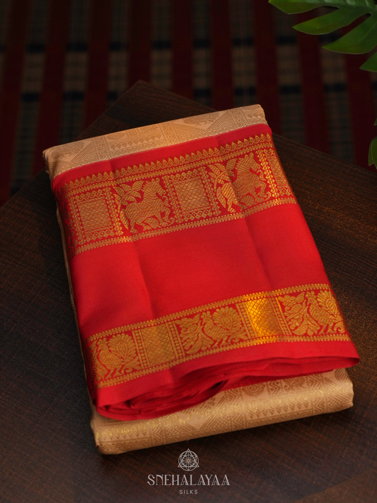 Cream Kanjivaram Silk Saree