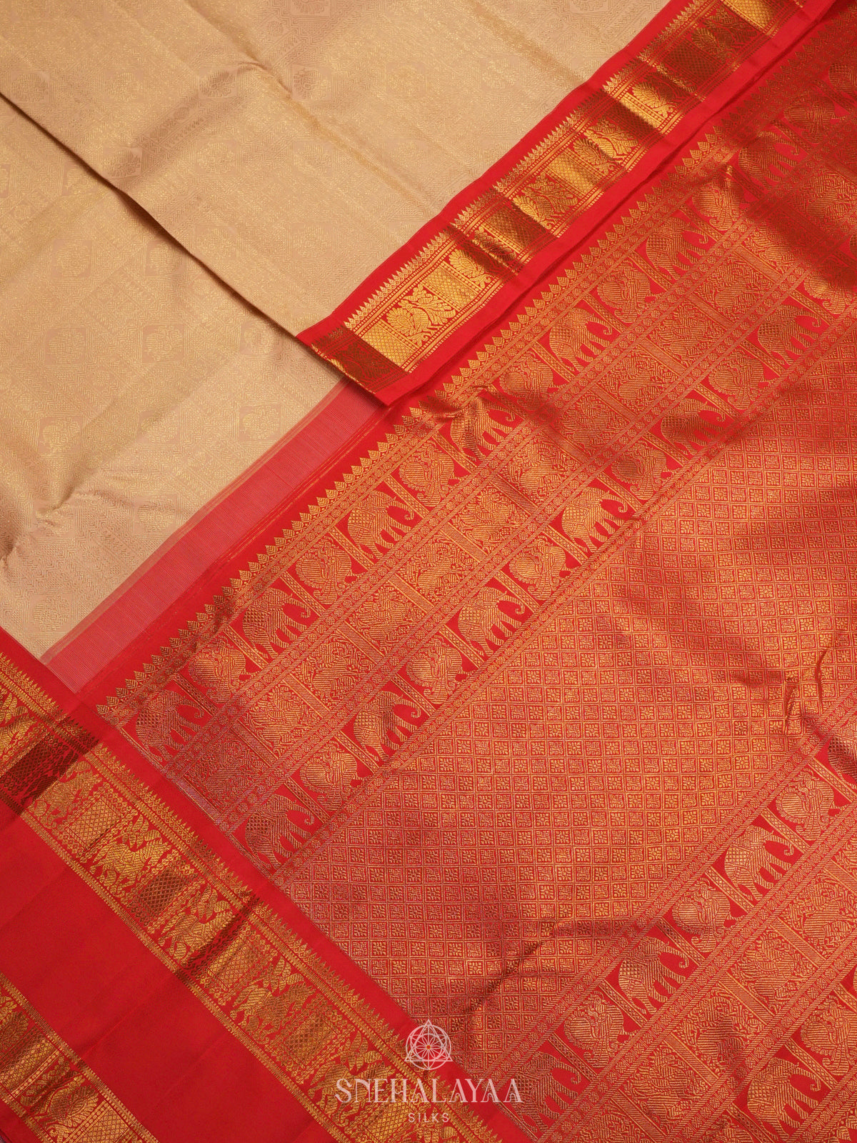 Cream Kanjivaram Silk Saree
