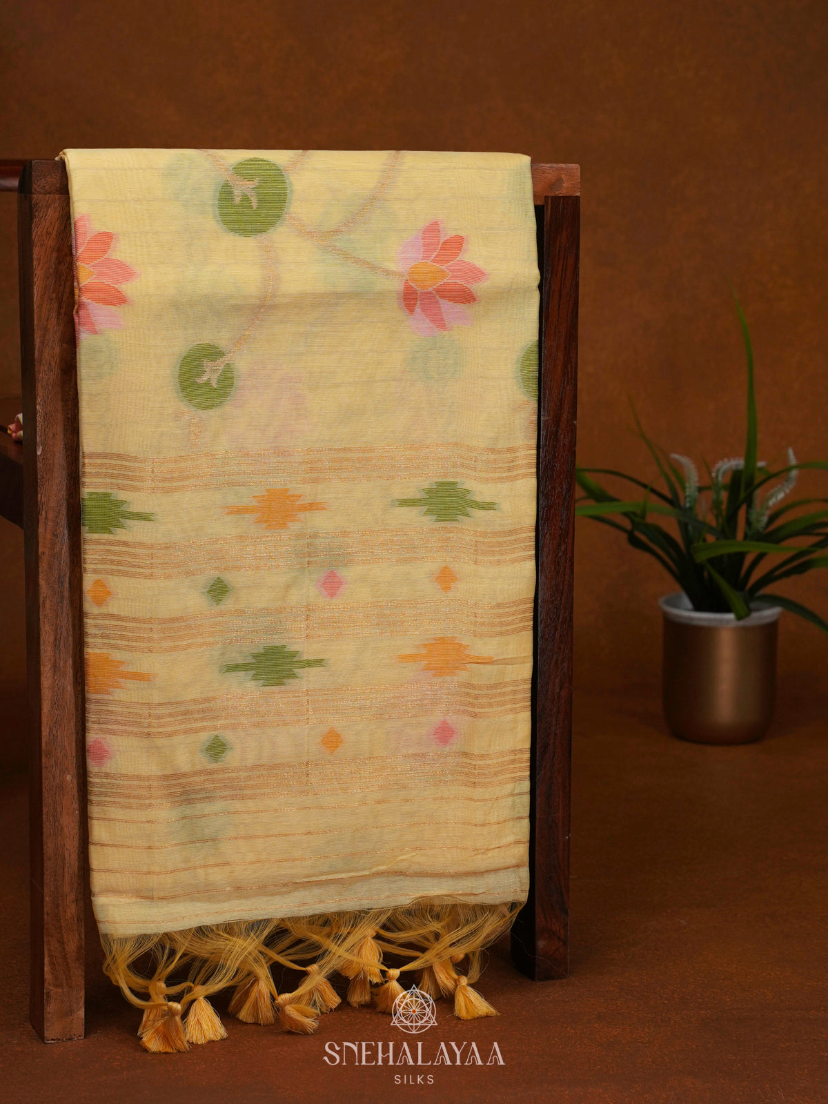 Pale Yellow Munga Cotton Saree