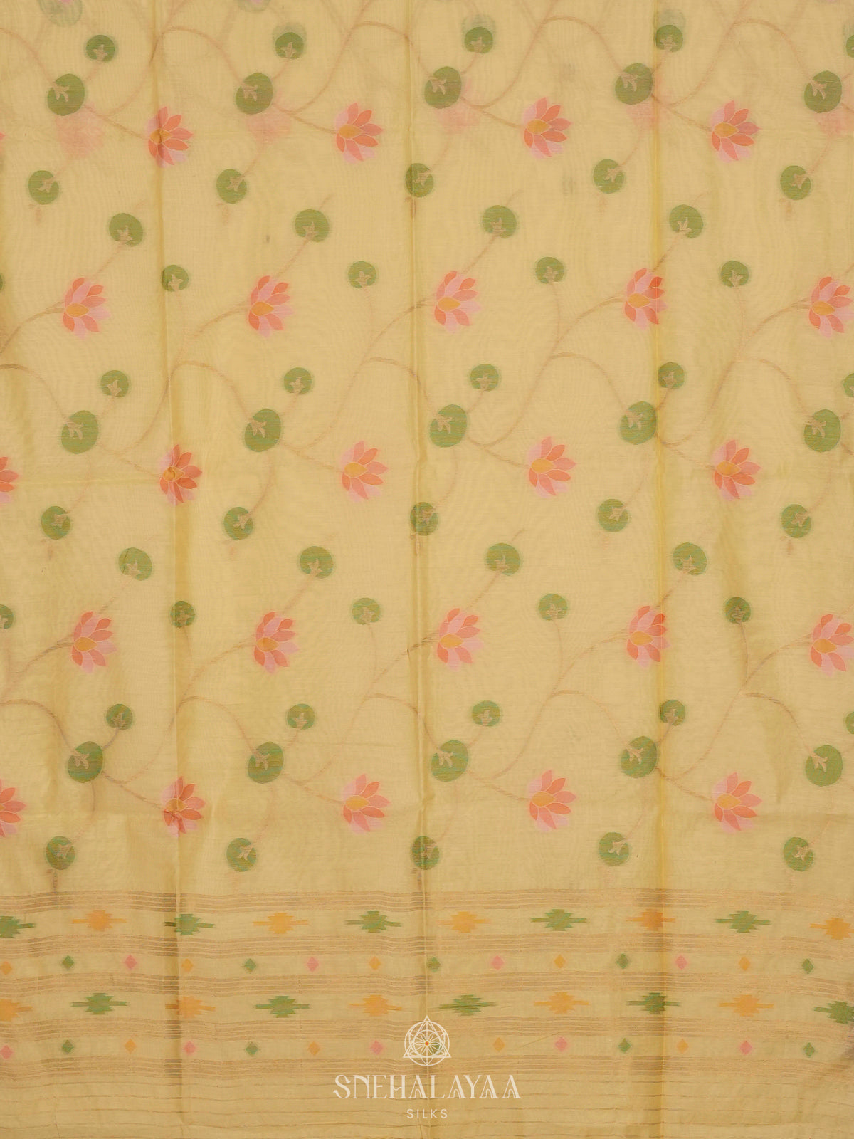 Pale Yellow Munga Cotton Saree