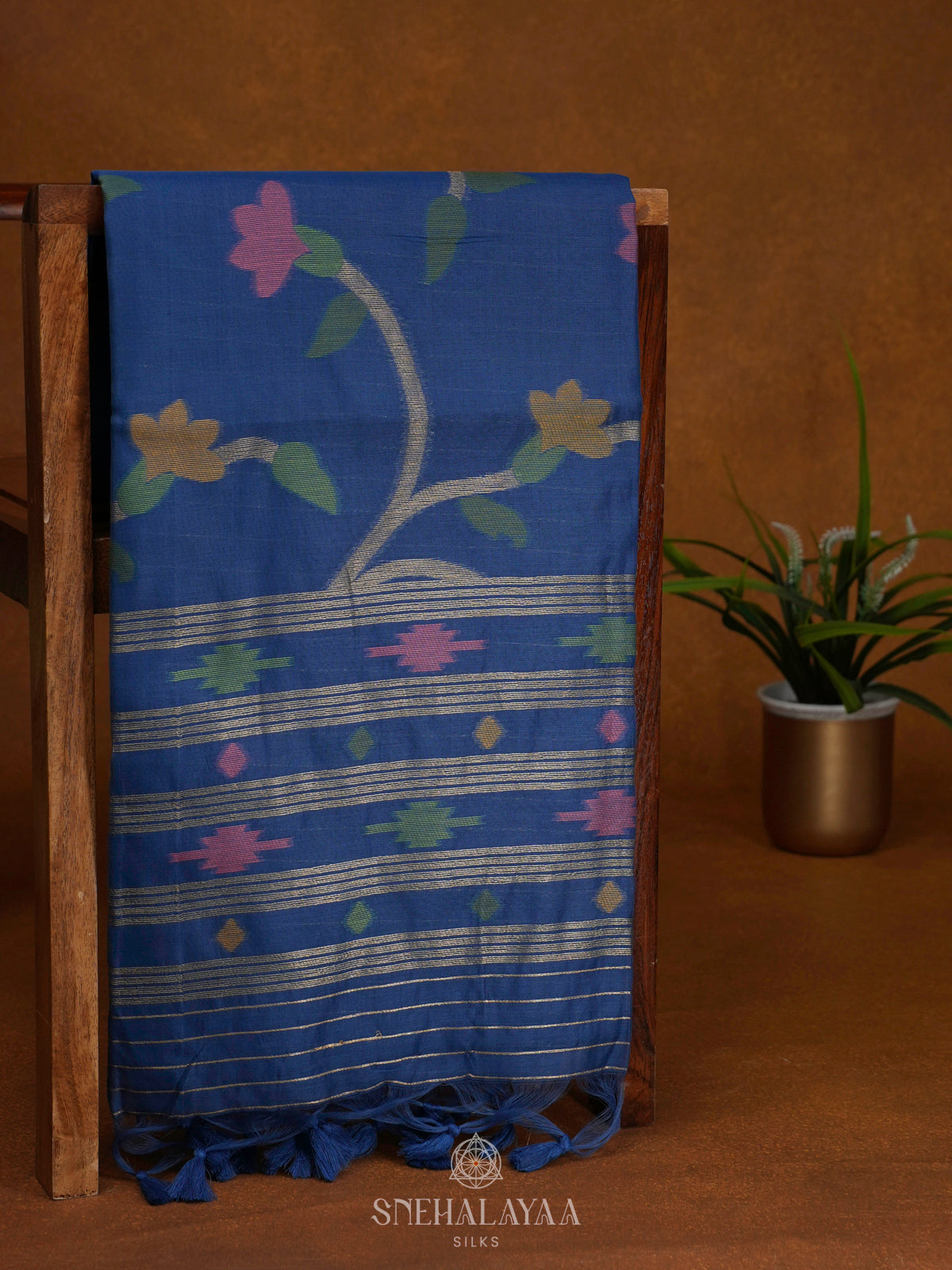 Navy Blue Munga Cotton Saree