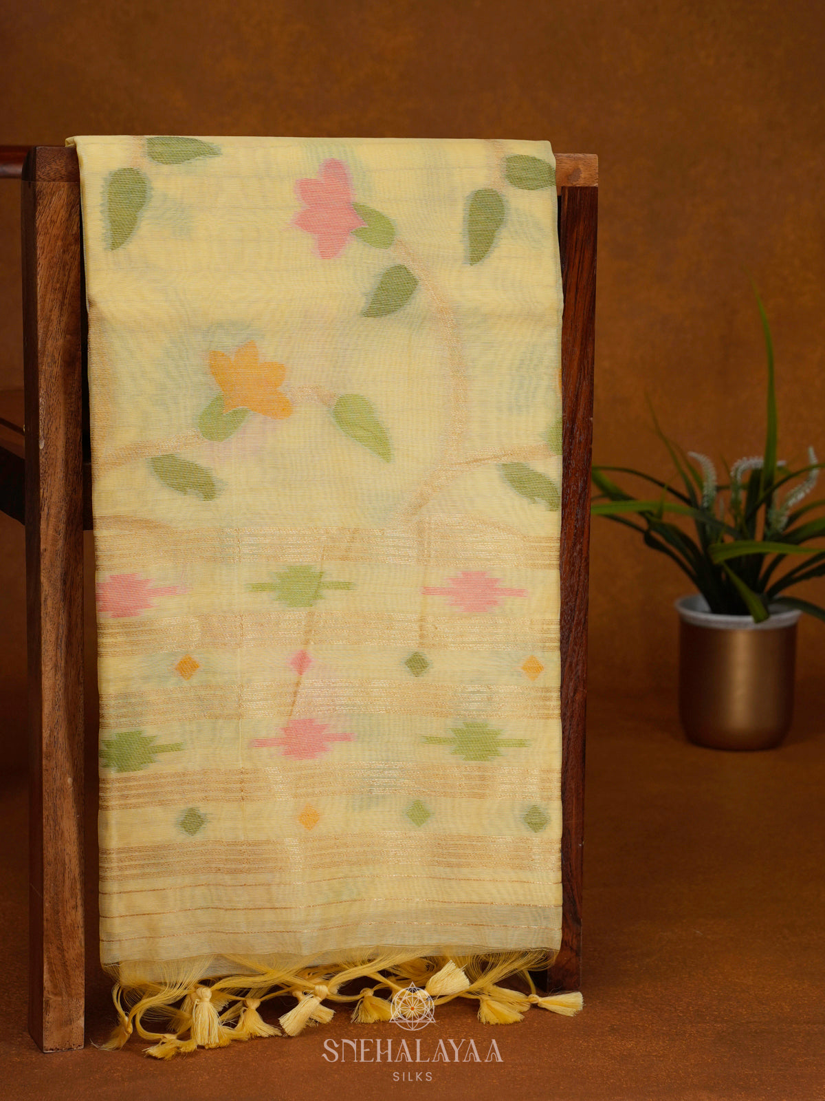 Pale Yellow Munga Cotton Saree