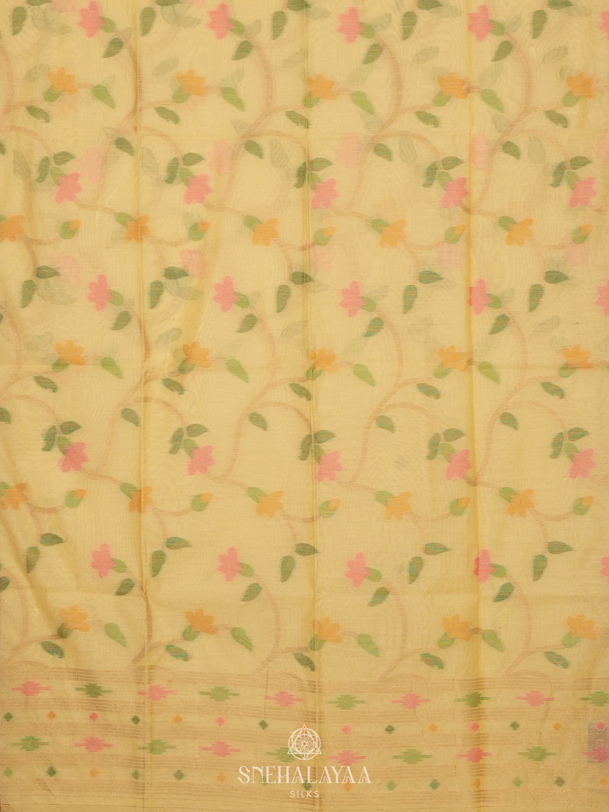 Pale Yellow Munga Cotton Saree