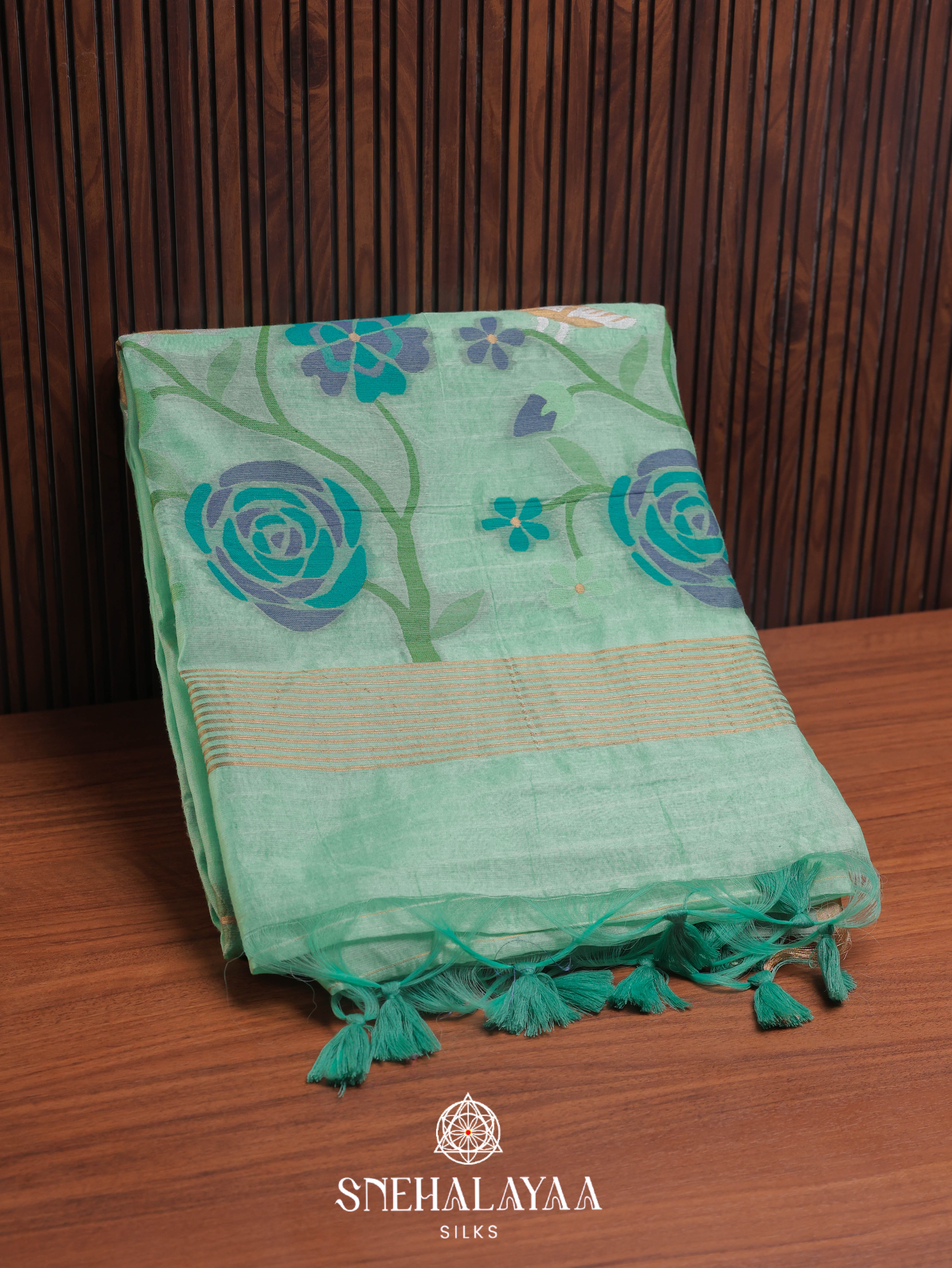Teal Green Munga Cotton Saree