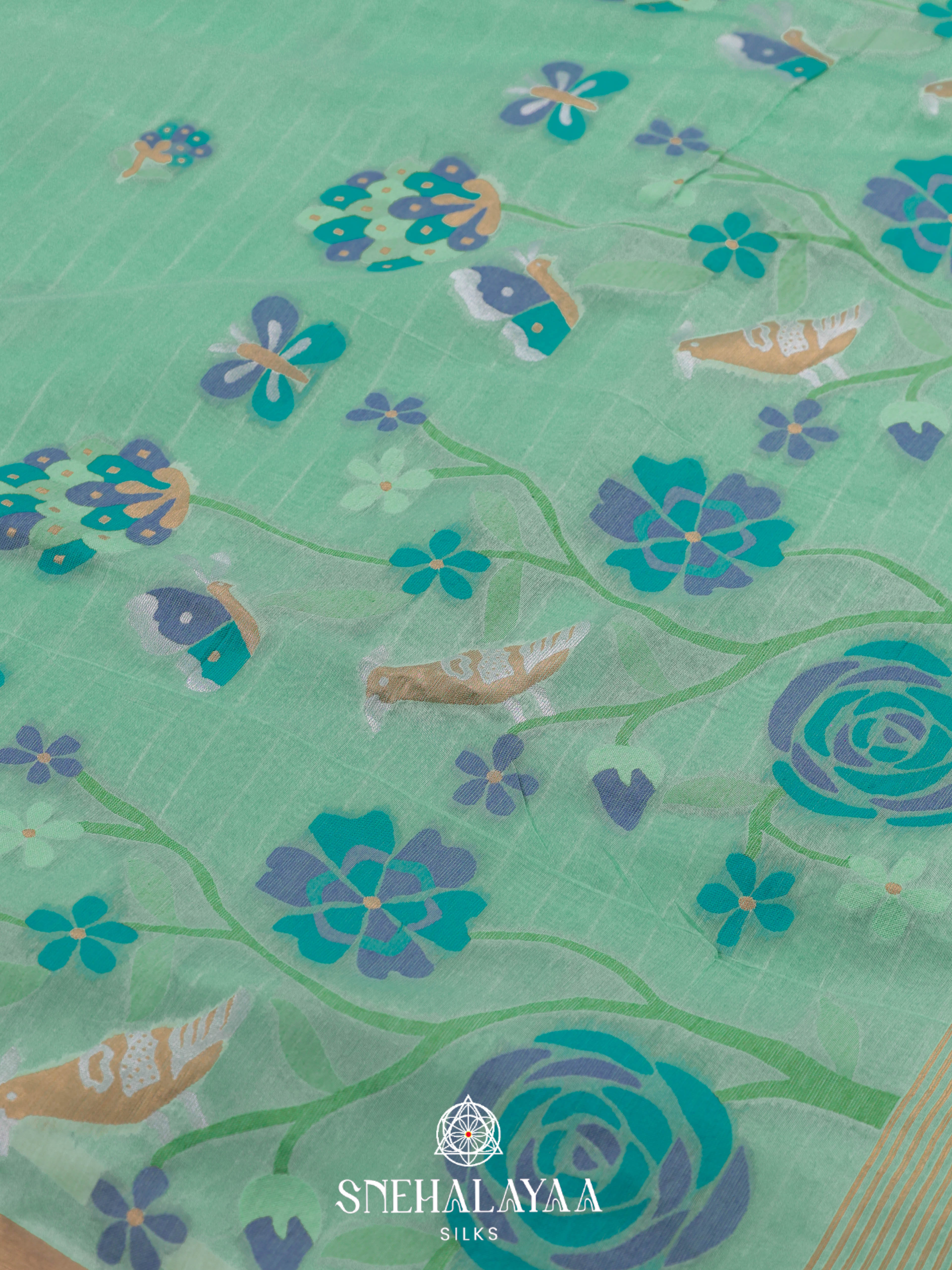 Teal Green Munga Cotton Saree