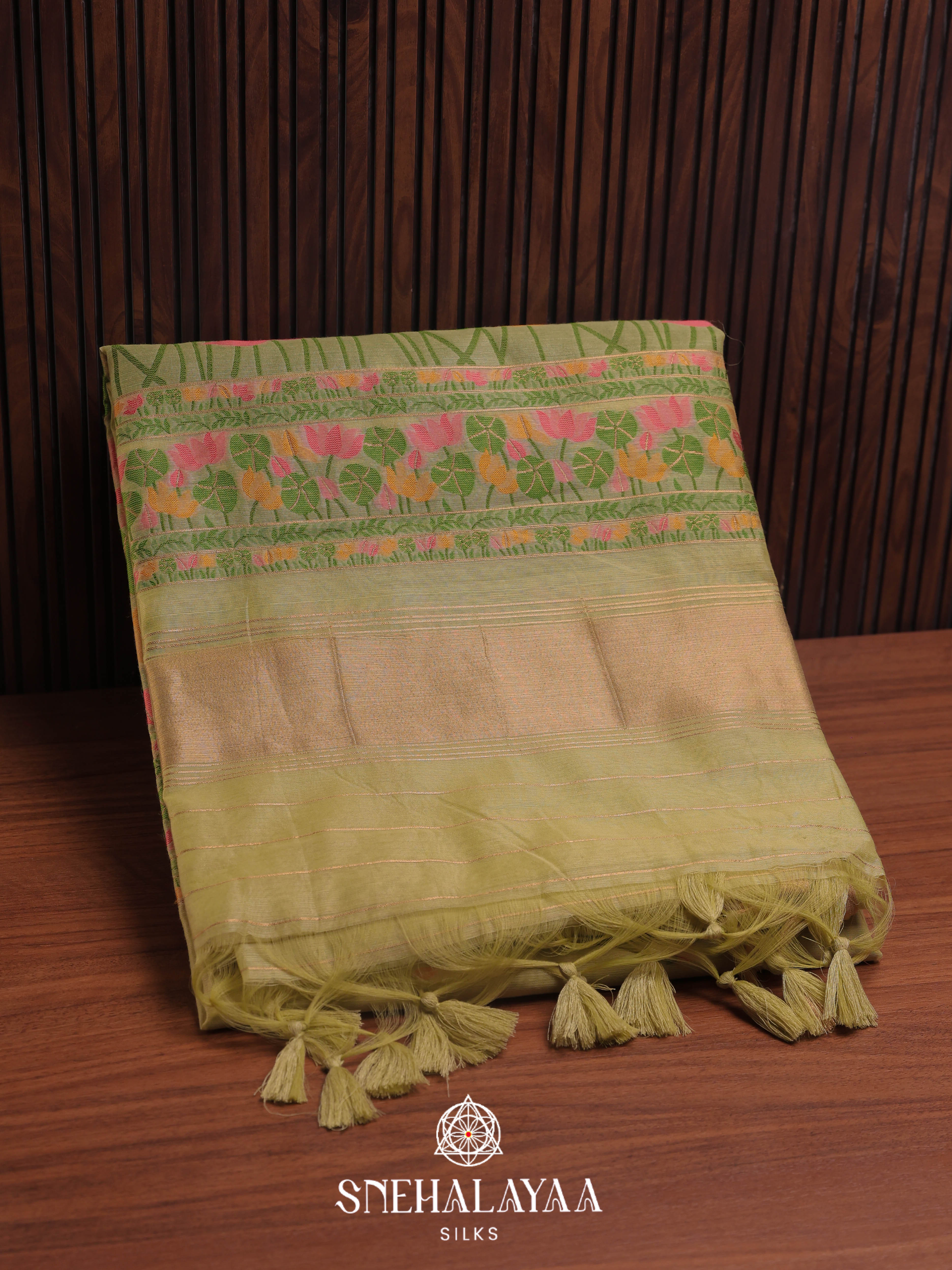 Cream Yellow Munga Cotton Saree