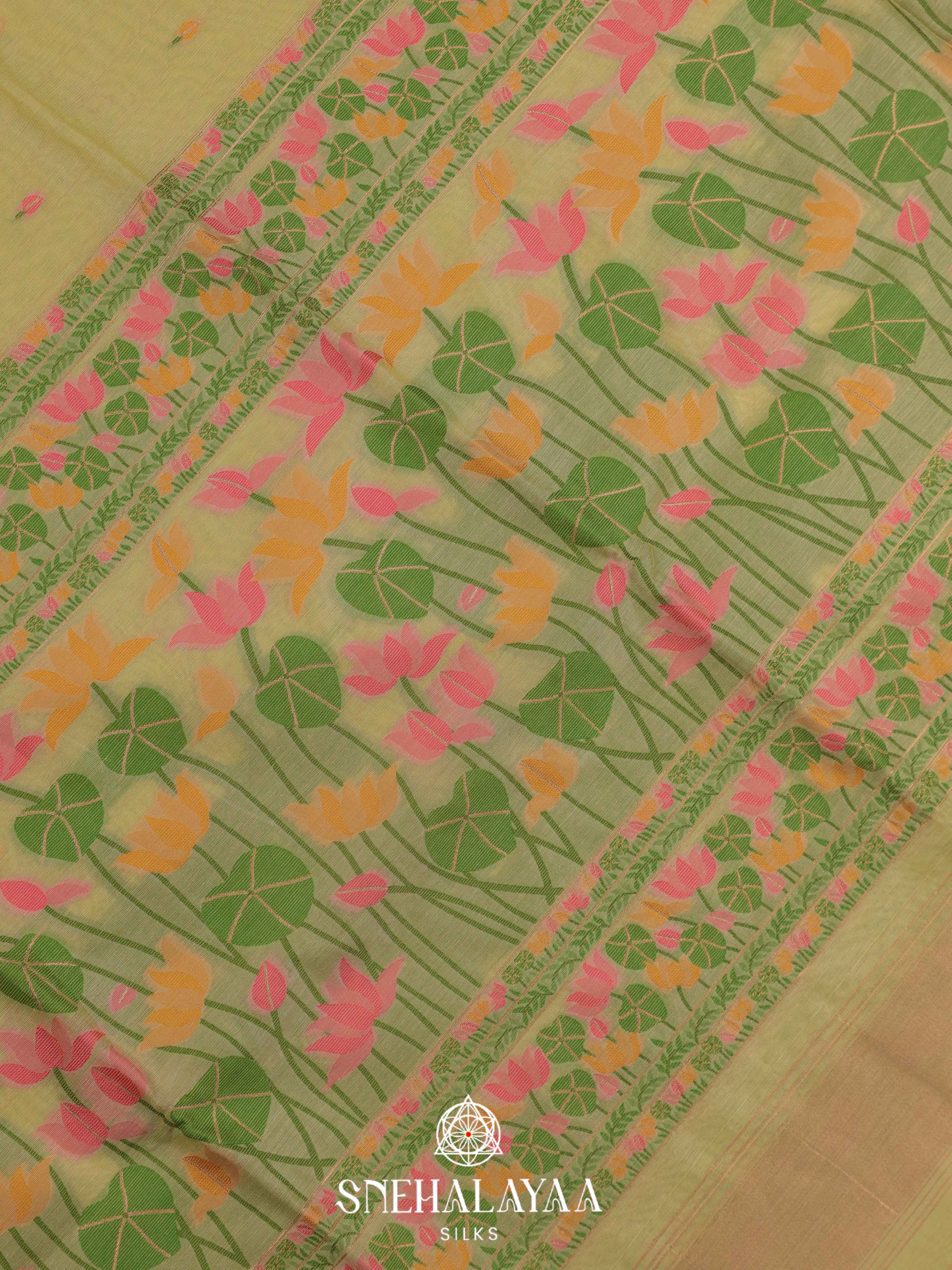 Cream Yellow Munga Cotton Saree