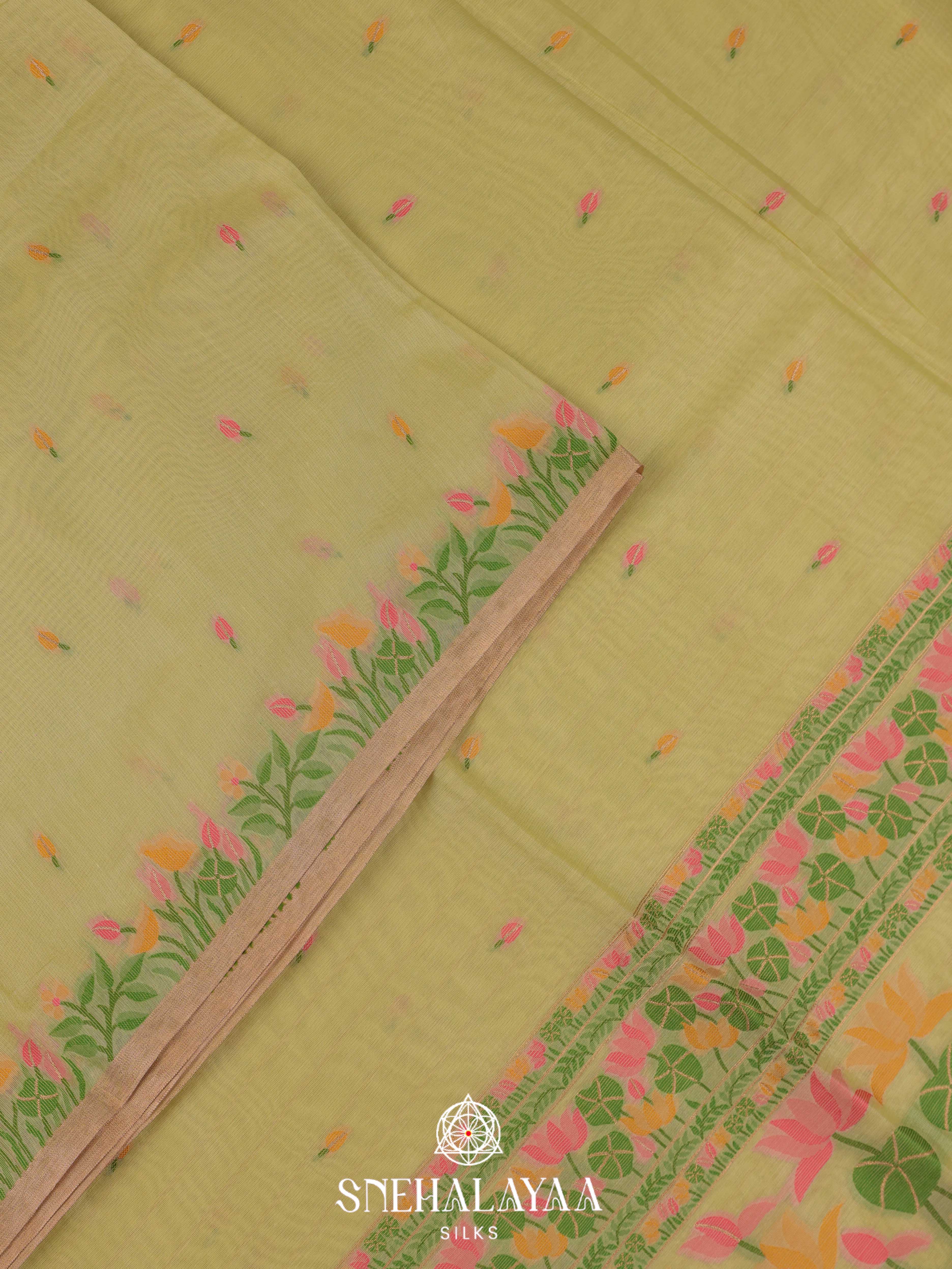 Cream Yellow Munga Cotton Saree