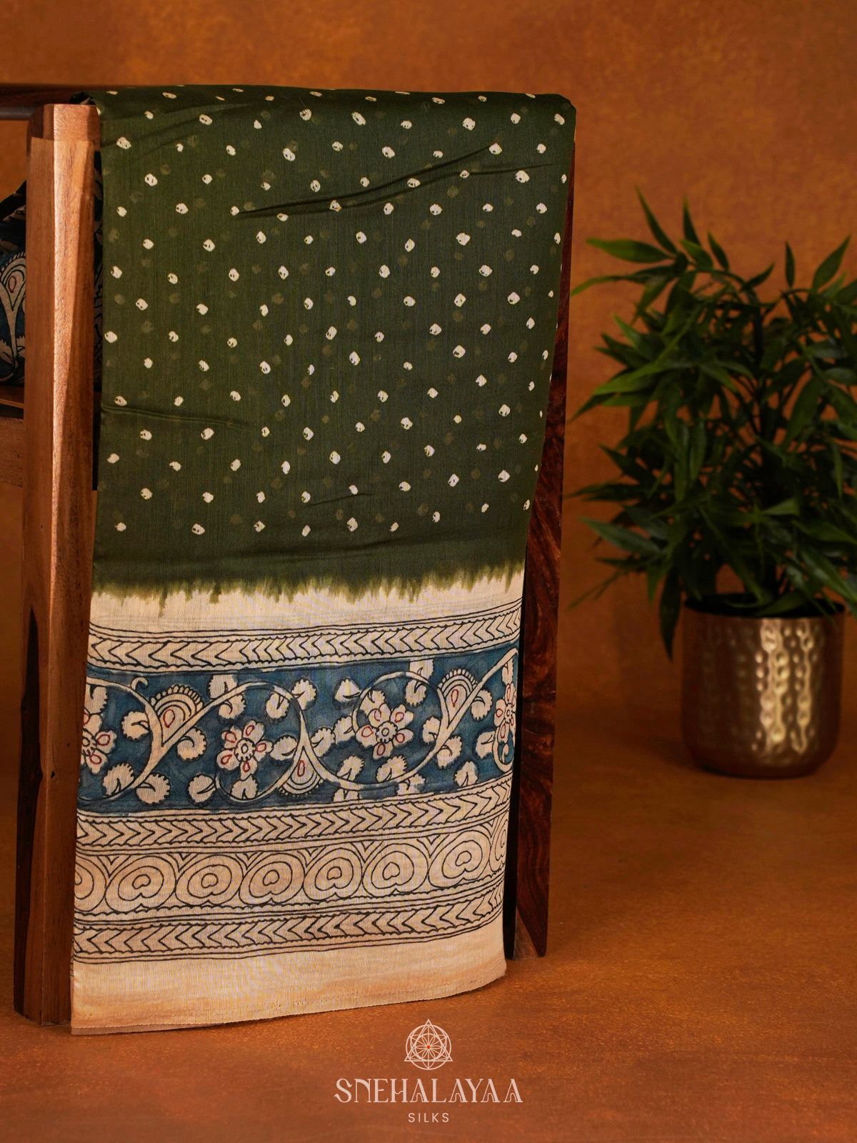 Olive Green Linen Saree