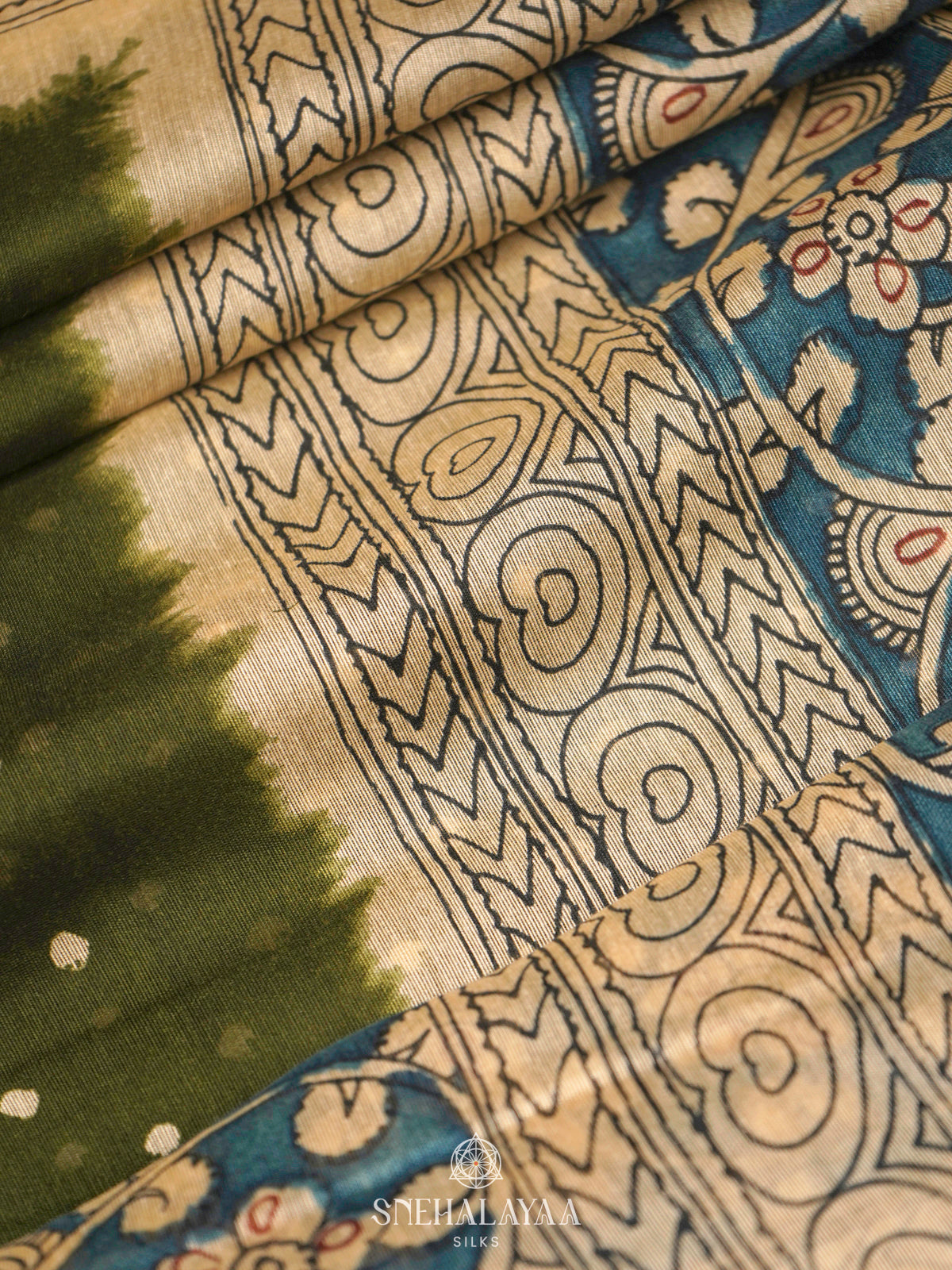 Olive Green Linen Saree