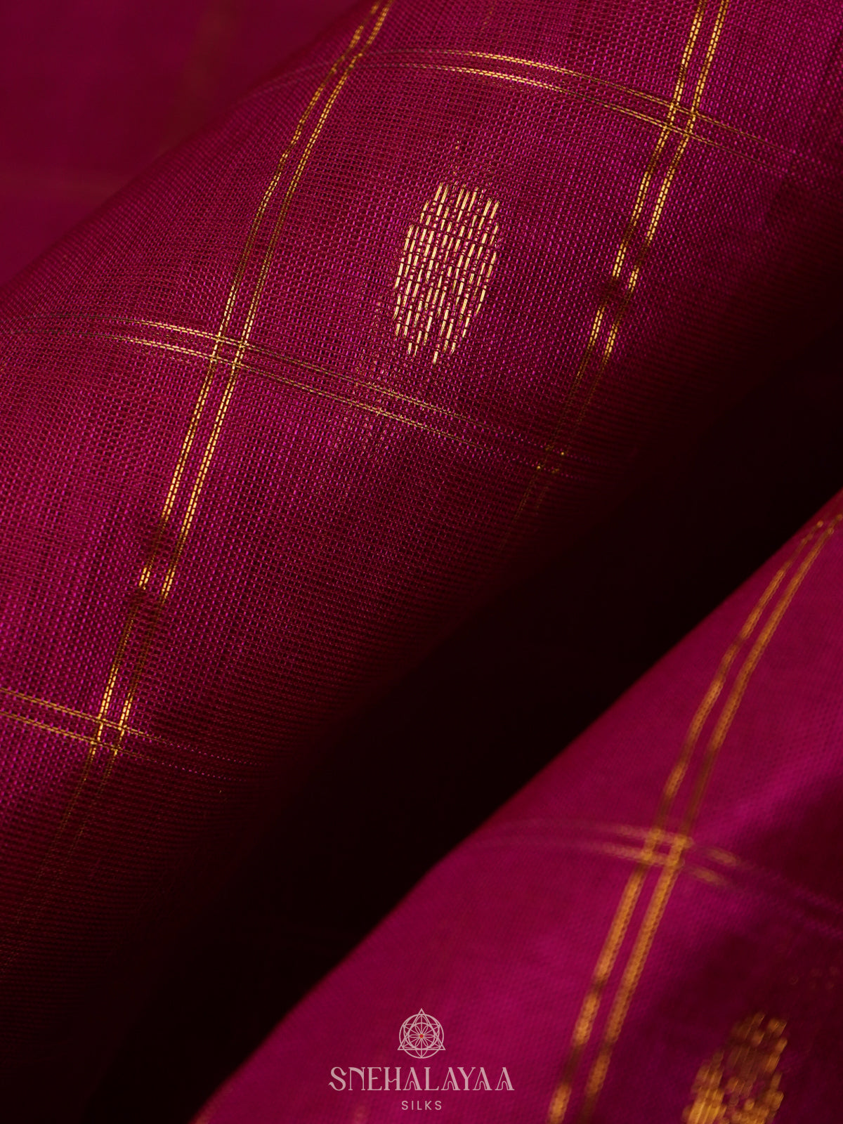 Magenta Silk Cotton Saree with Mustard Pallu & Ikat Border