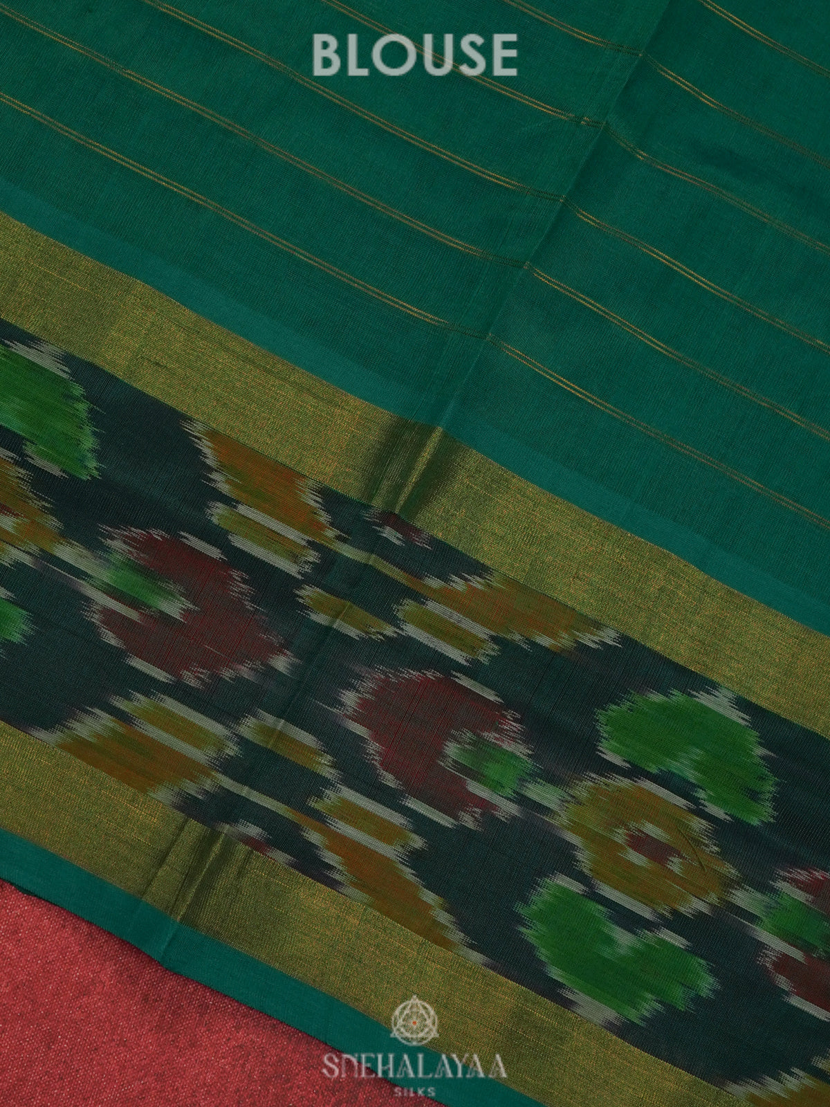 Lime Green Silk Cotton Saree with Forest Green Pallu & Ikat Border