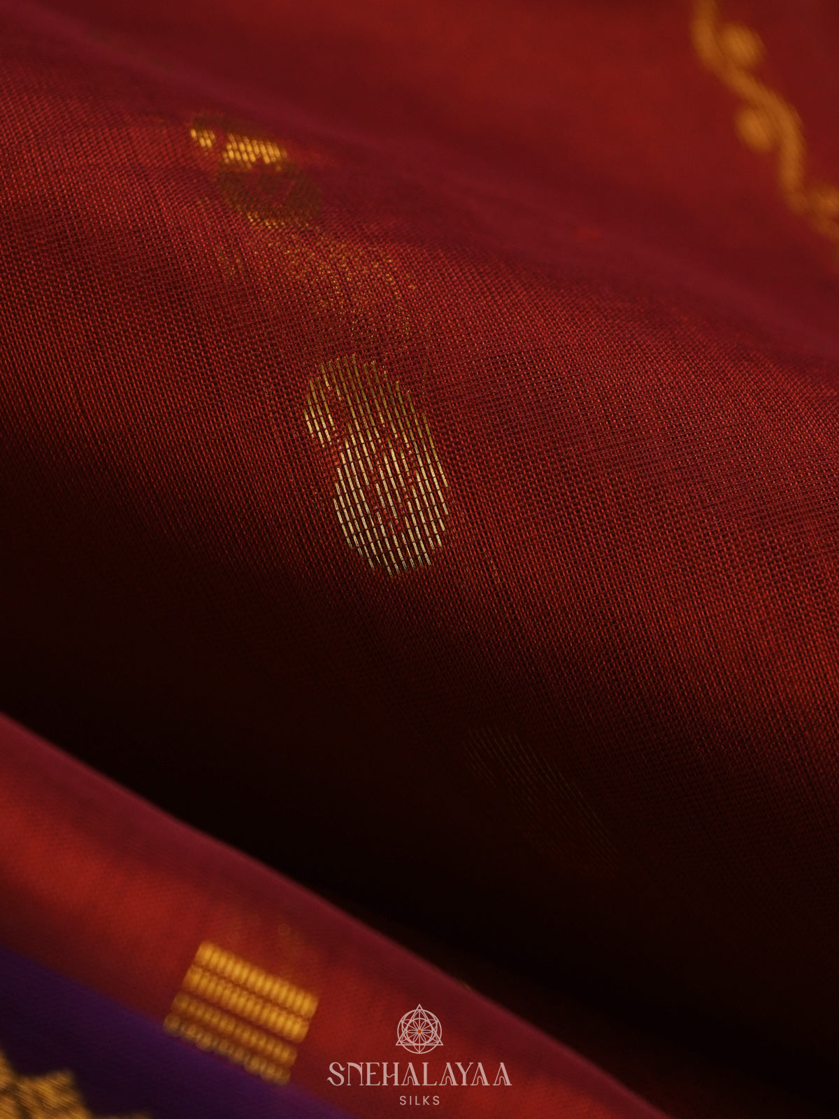 Maroon Silk Cotton Saree with Zari Woven Buttas and Rich Golden Zari Border