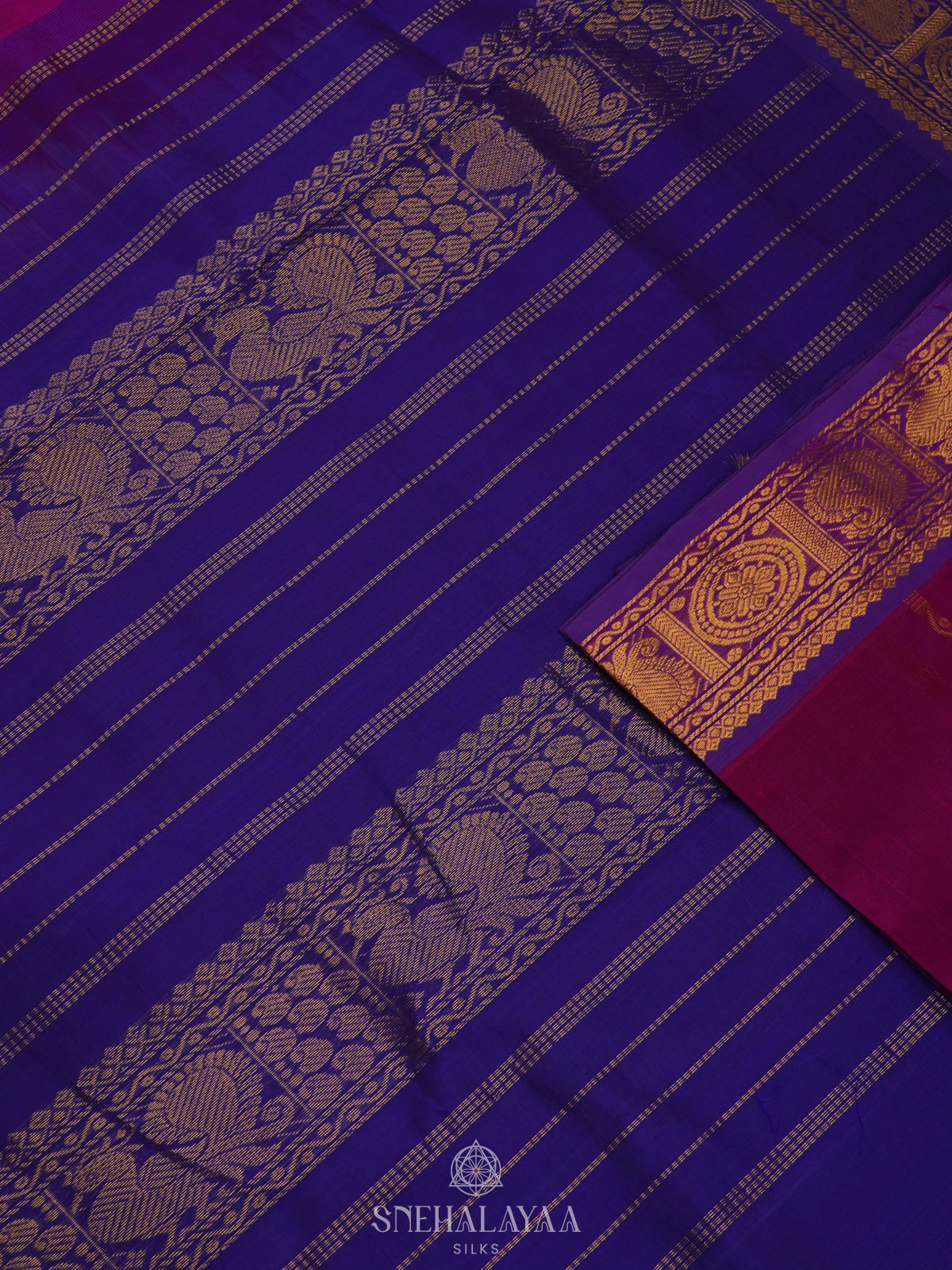 Magenta Pink Silk Cotton Saree with Zari Woven Buttas and Rich Golden Zari Border