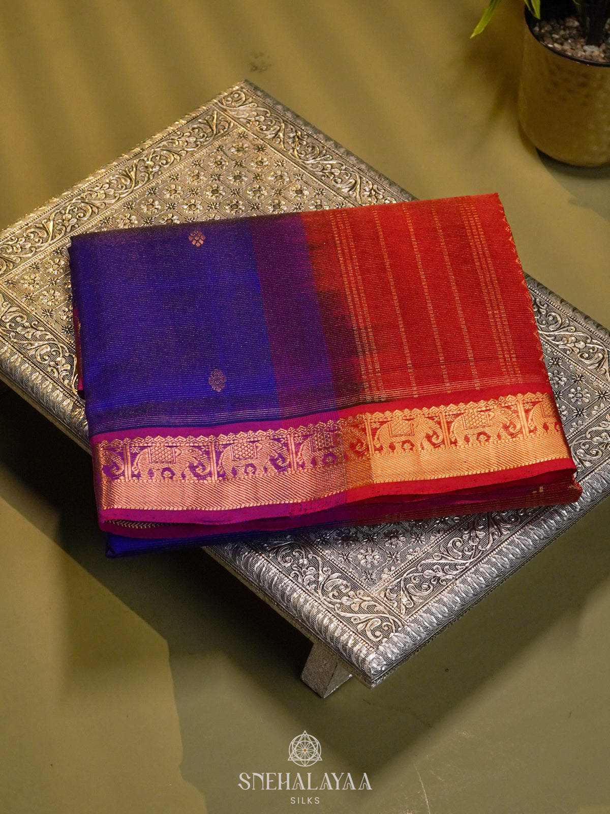 Royal Blue  Vaira  Oosi Kanchi Silk Cotton Saree