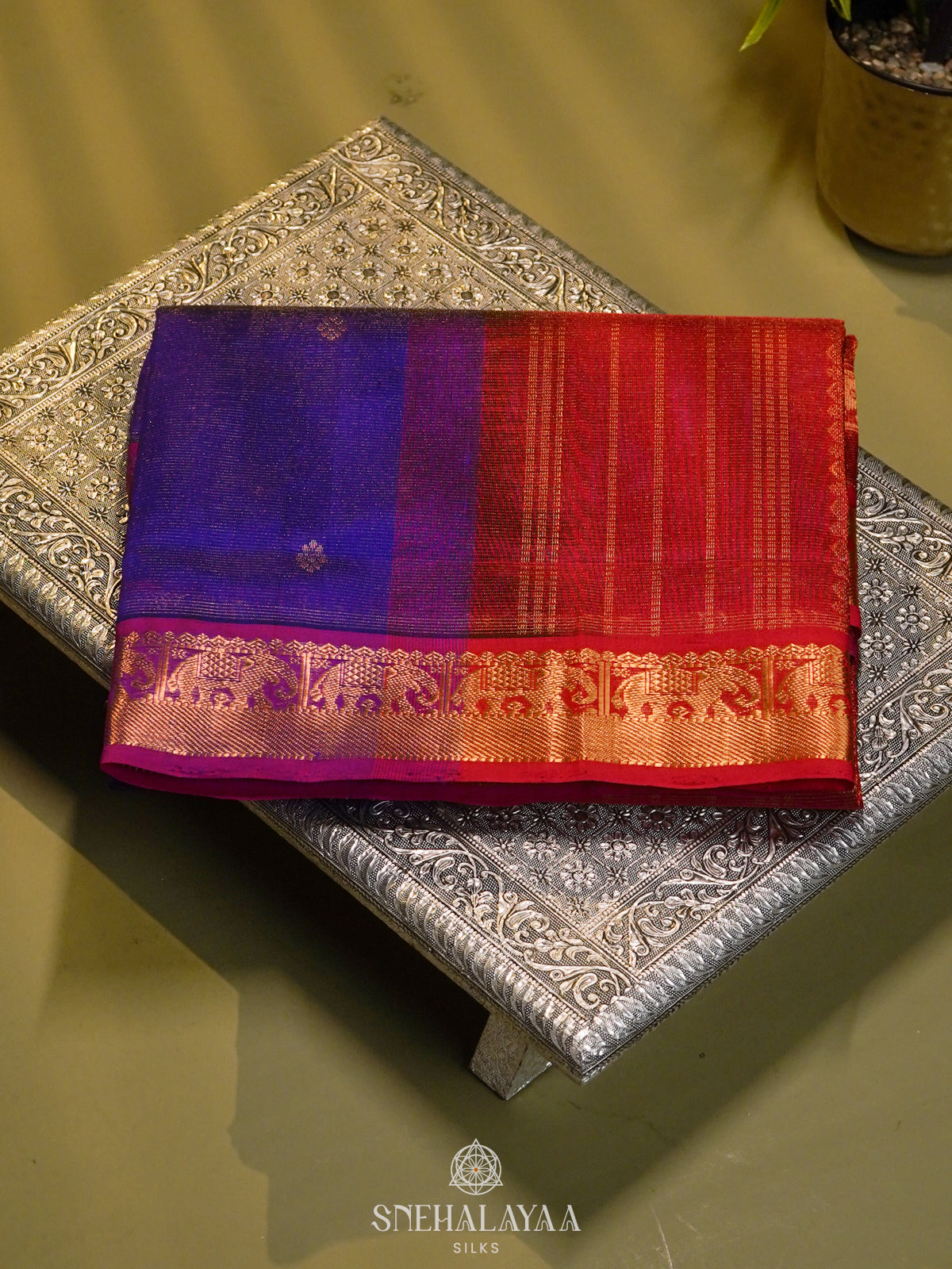 Royal Blue  Vaira Oosi Kanchi Silk Cotton Saree