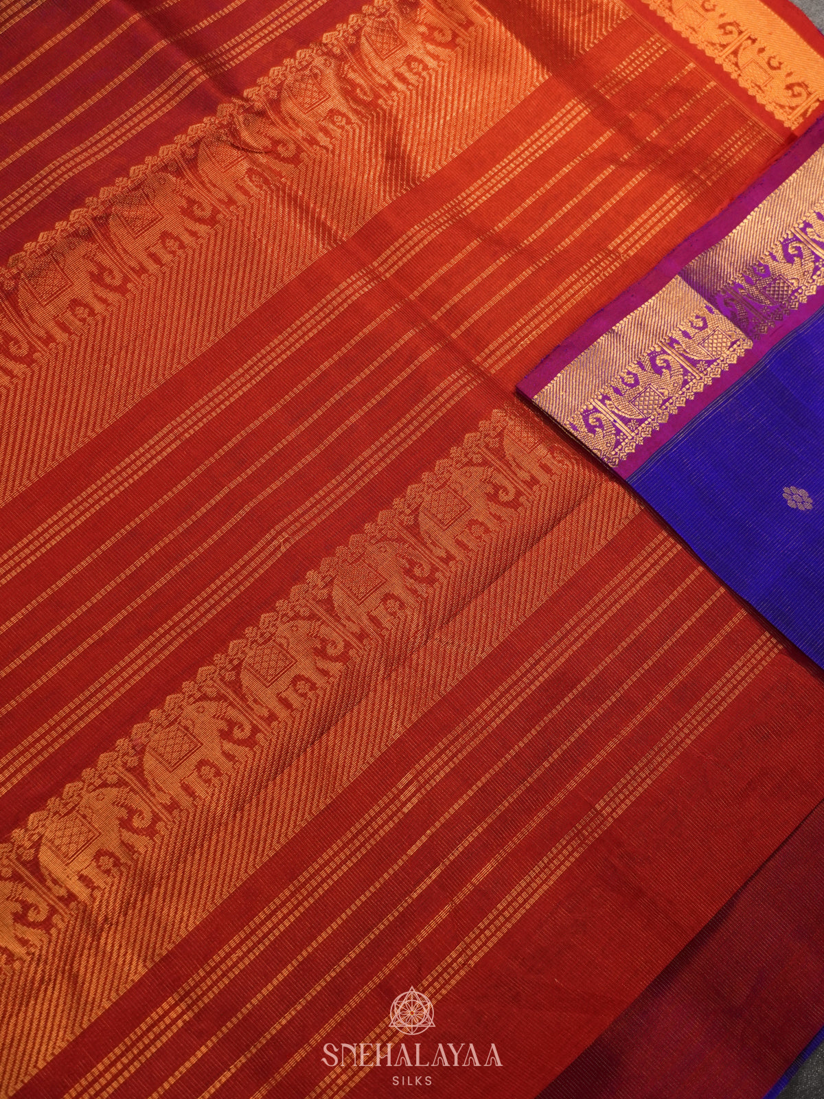 Royal Blue  Vaira Oosi Kanchi Silk Cotton Saree