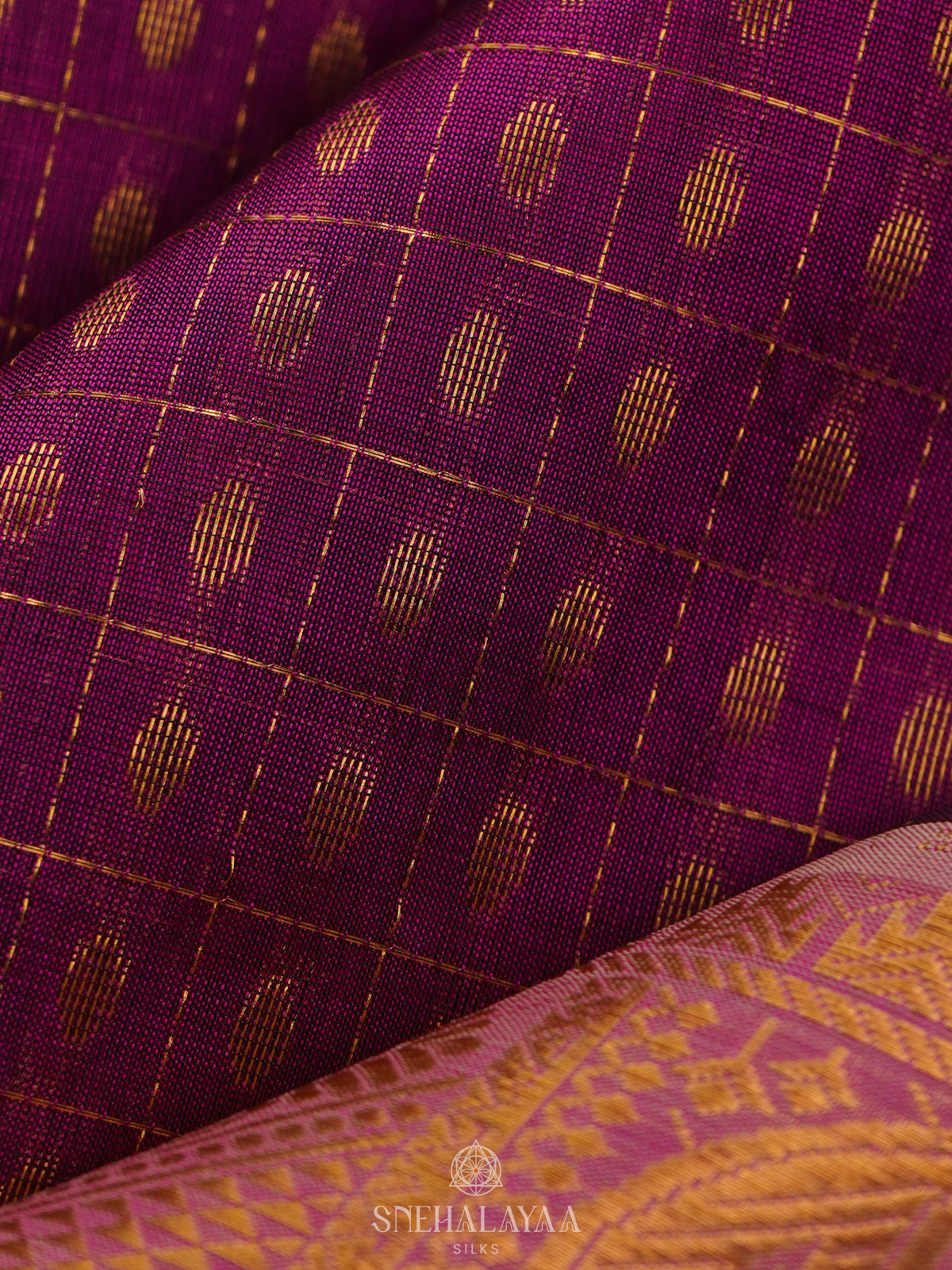 Magenta Kanchi Silk Cotton Saree with 1000 Buttas