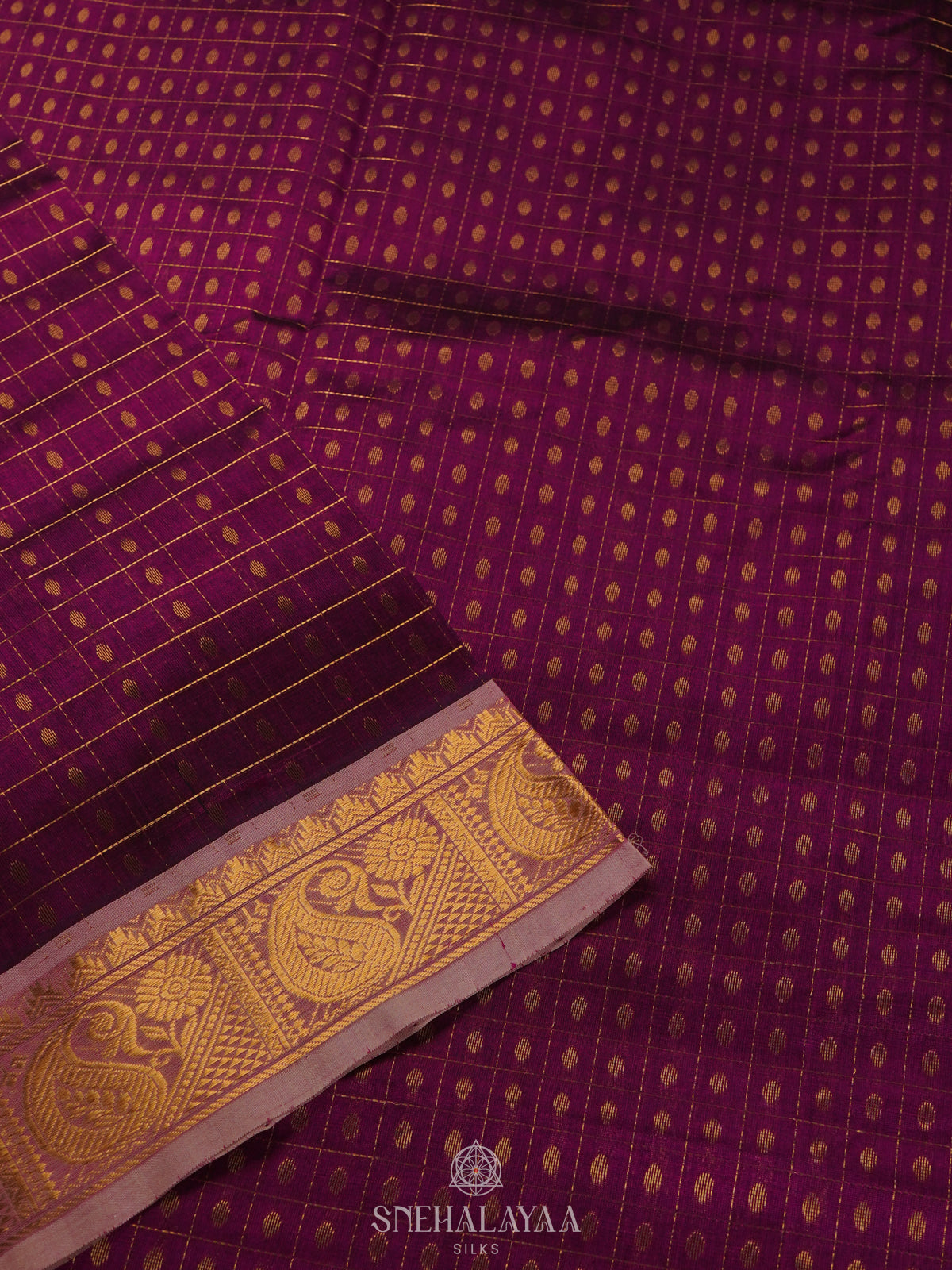 Magenta Kanchi Silk Cotton Saree with 1000 Buttas