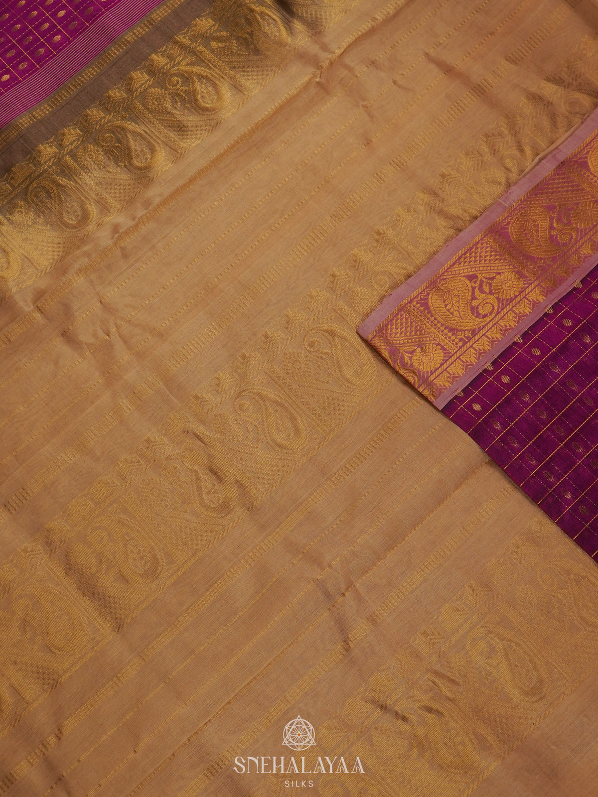 Magenta Kanchi Silk Cotton Saree with 1000 Buttas