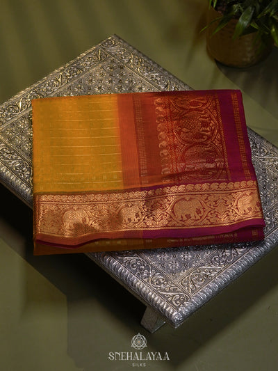 Mustard Kanchi Yellow Silk Cotton Saree with 1000 Buttas