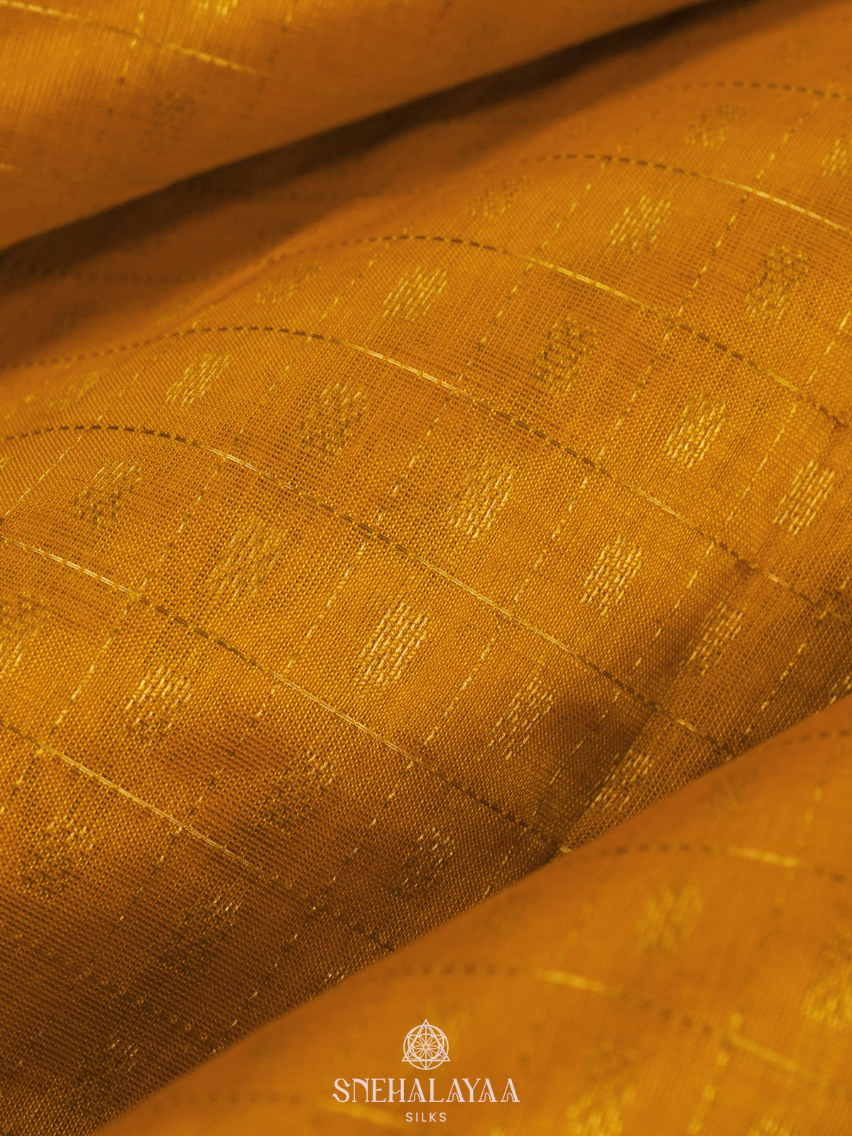 Mustard Kanchi Yellow Silk Cotton Saree with 1000 Buttas