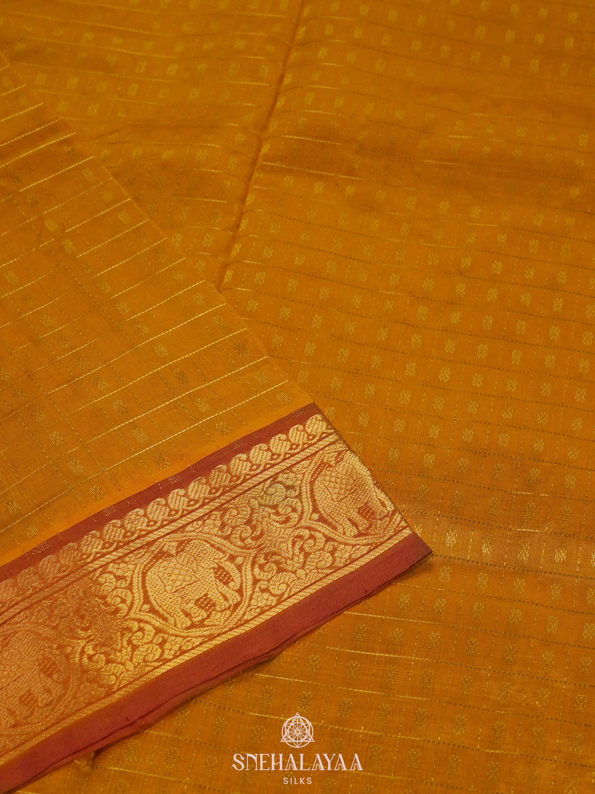 Mustard Kanchi Yellow Silk Cotton Saree with 1000 Buttas