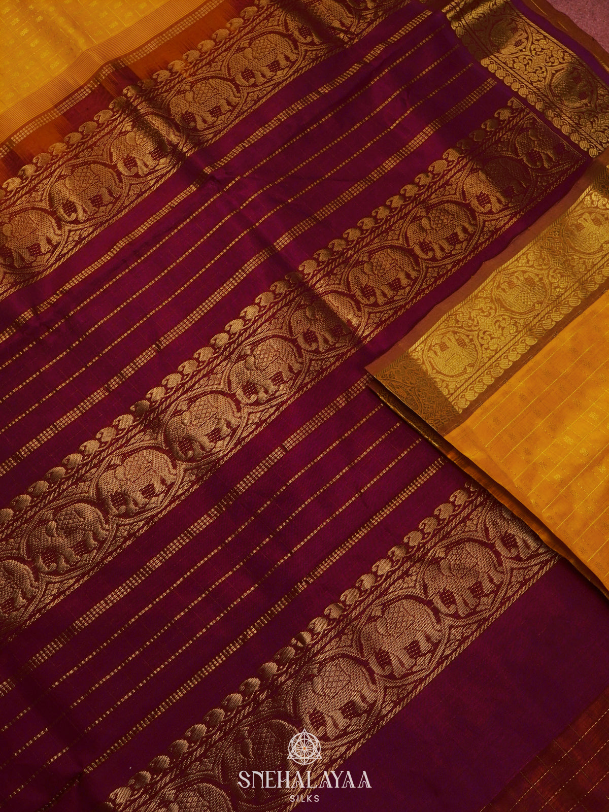 Mustard Kanchi Yellow Silk Cotton Saree with 1000 Buttas
