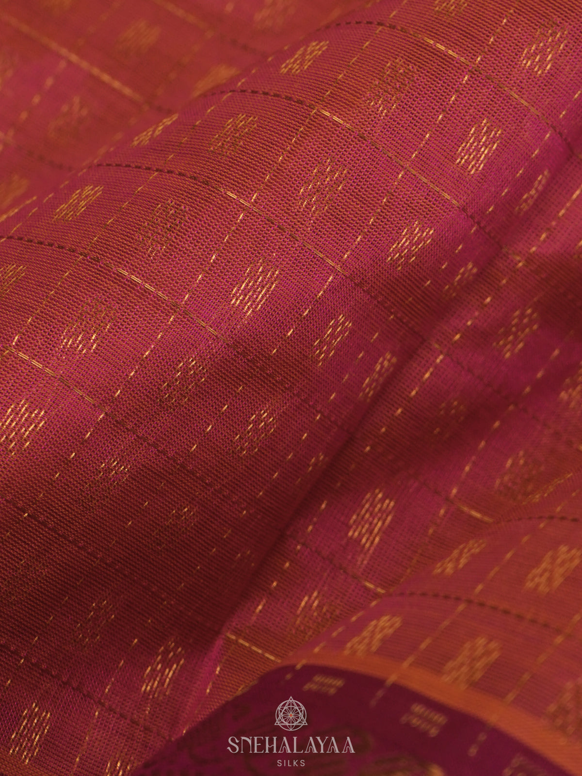 Rust Orange Kanchi Silk Cotton Saree with 1000 Buttas