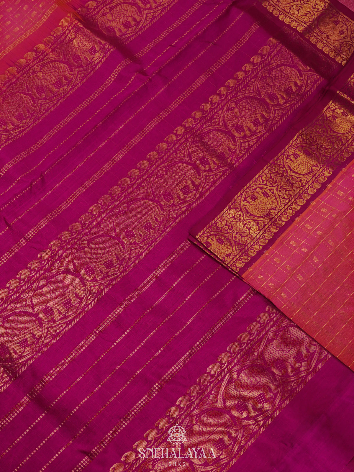 Rust Orange Kanchi Silk Cotton Saree with 1000 Buttas