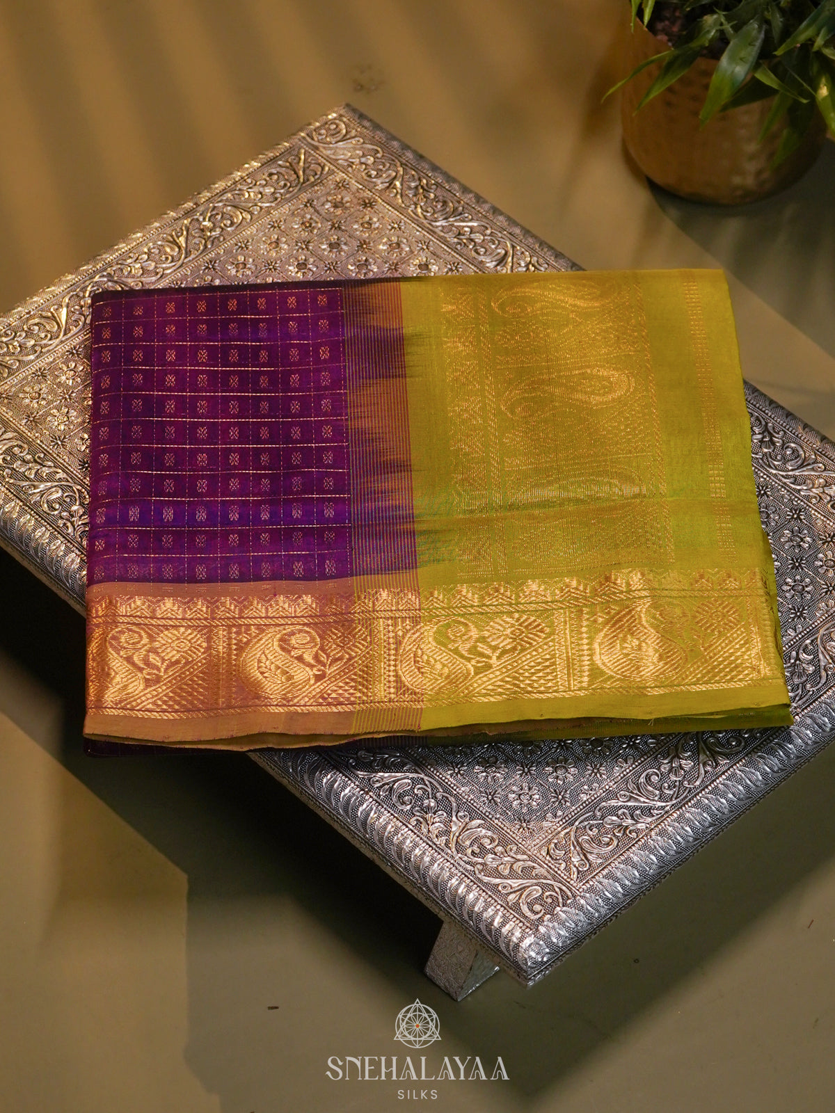Magenta Kanchi Silk Cotton Saree with 1000 Buttas