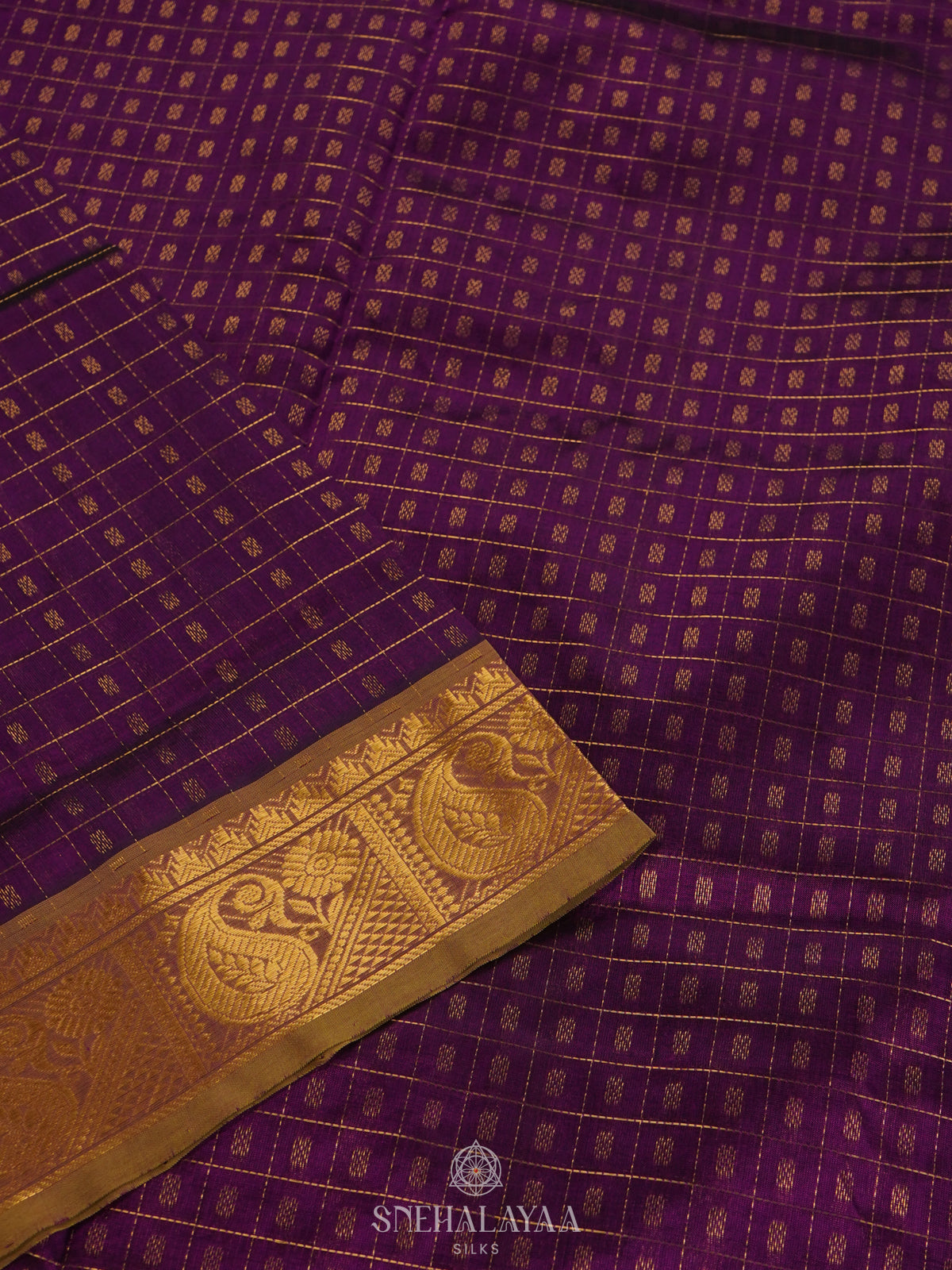Magenta Kanchi Silk Cotton Saree with 1000 Buttas