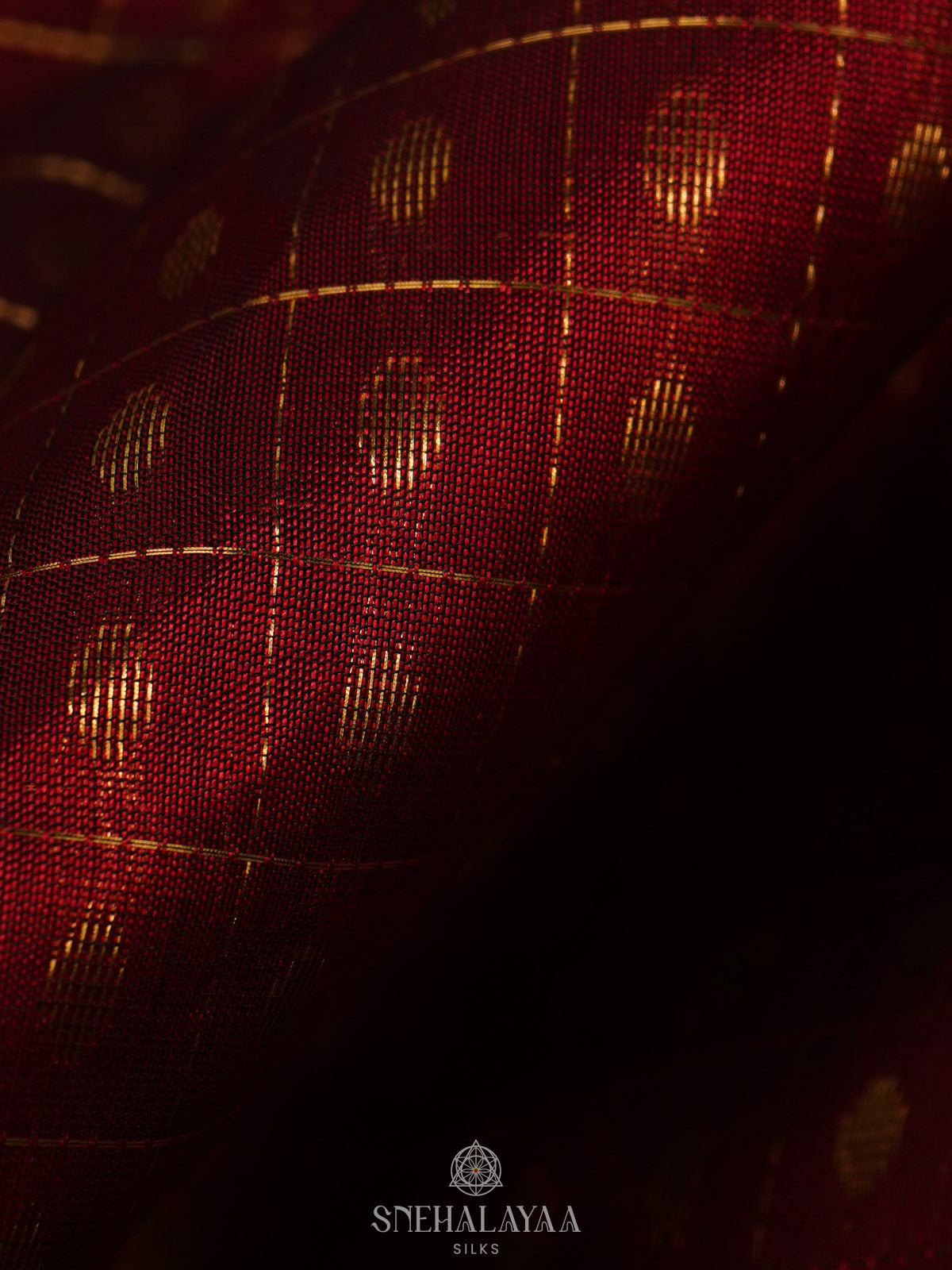 Maroon Kanchi Silk Cotton Saree with 1000 Buttas
