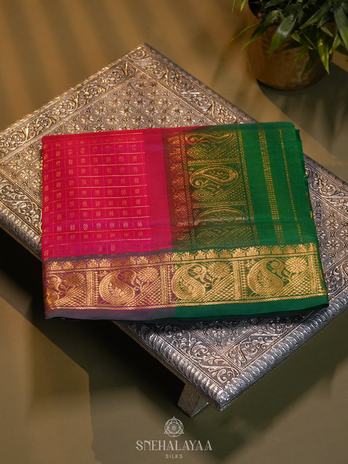 Pink Kanchi Silk Cotton Saree with 1000 Buttas