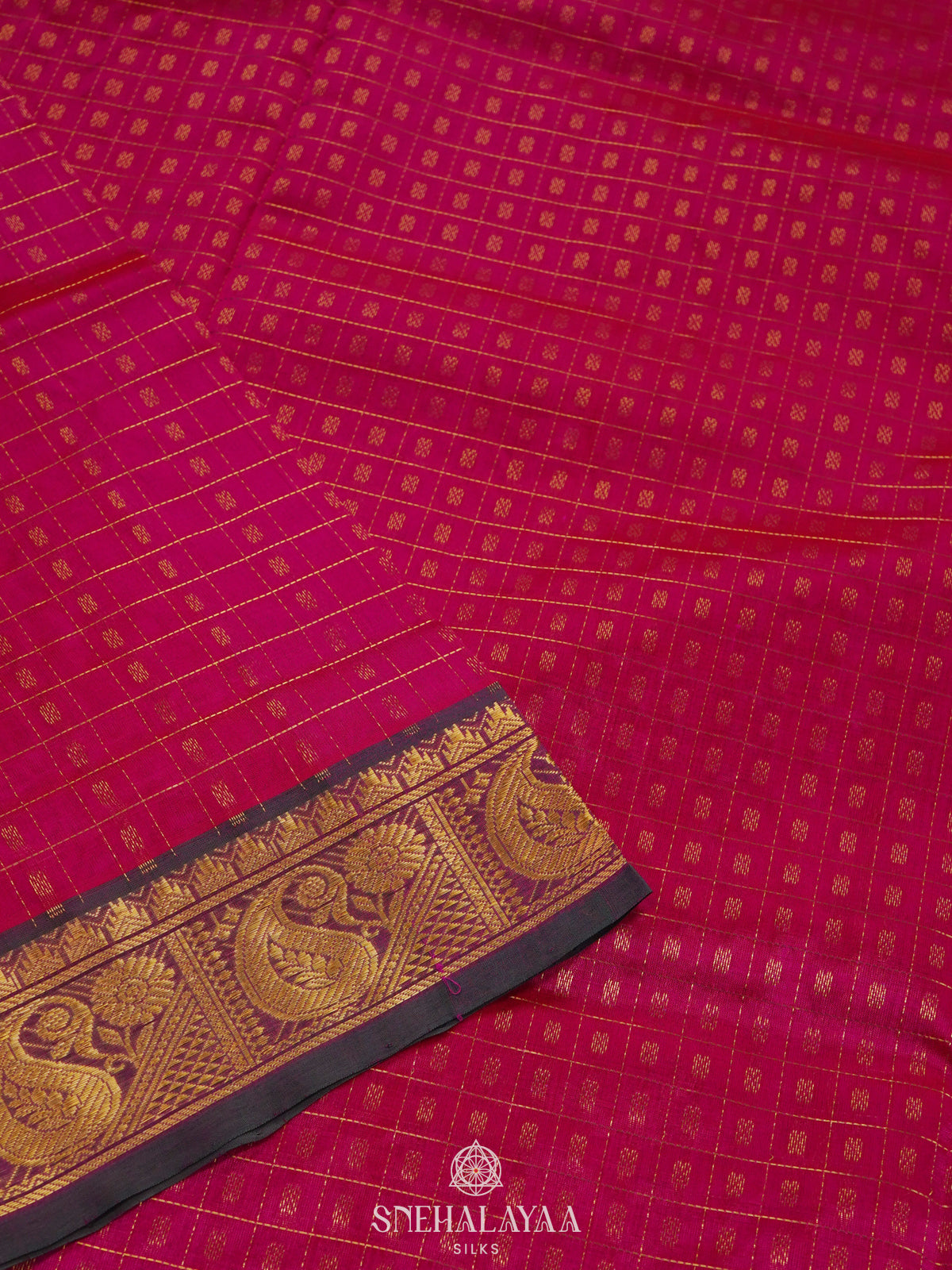Pink Kanchi Silk Cotton Saree with 1000 Buttas