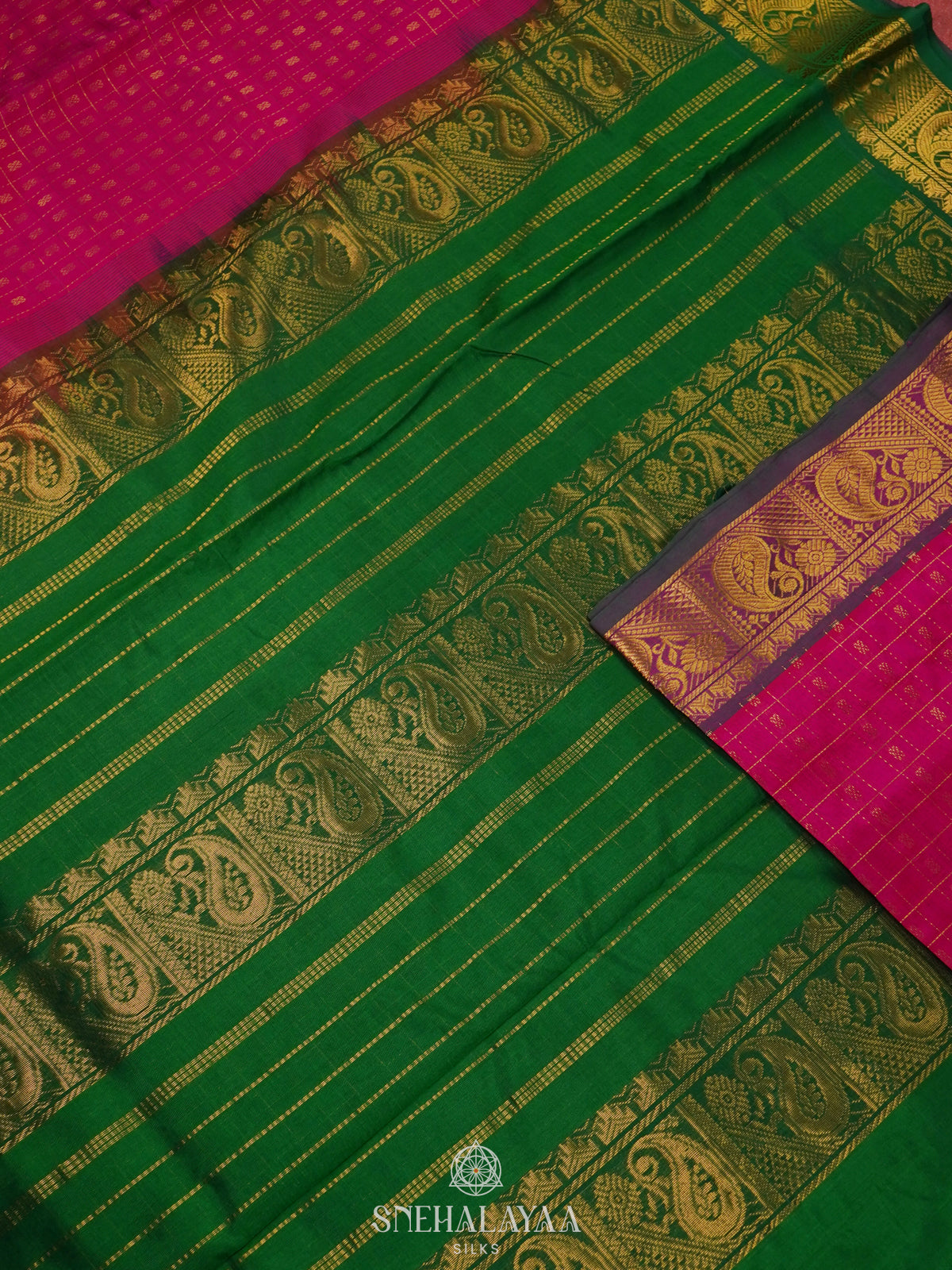 Pink Kanchi Silk Cotton Saree with 1000 Buttas