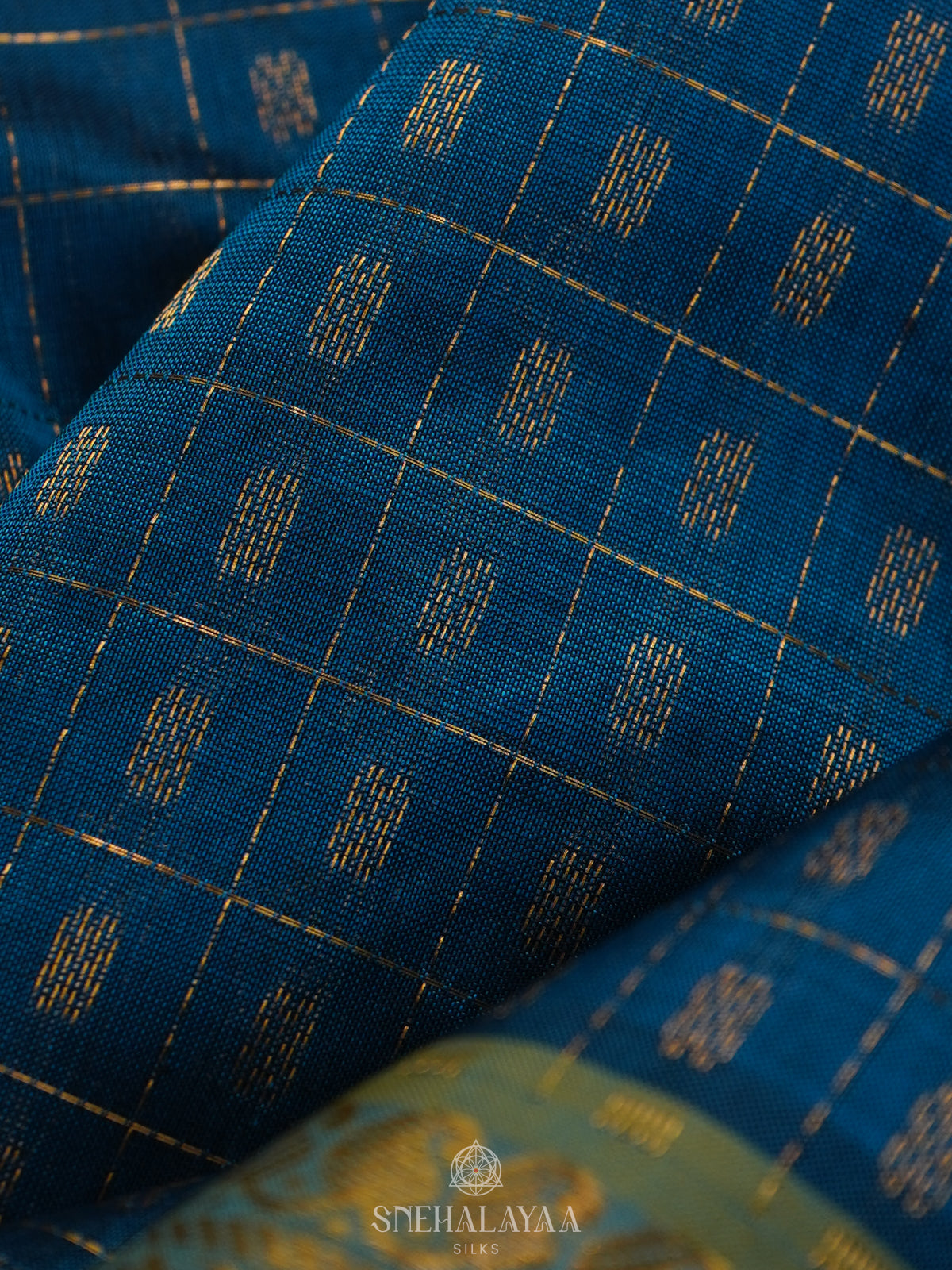 Peacock Blue Kanchi Silk Cotton Saree with 1000 Buttas