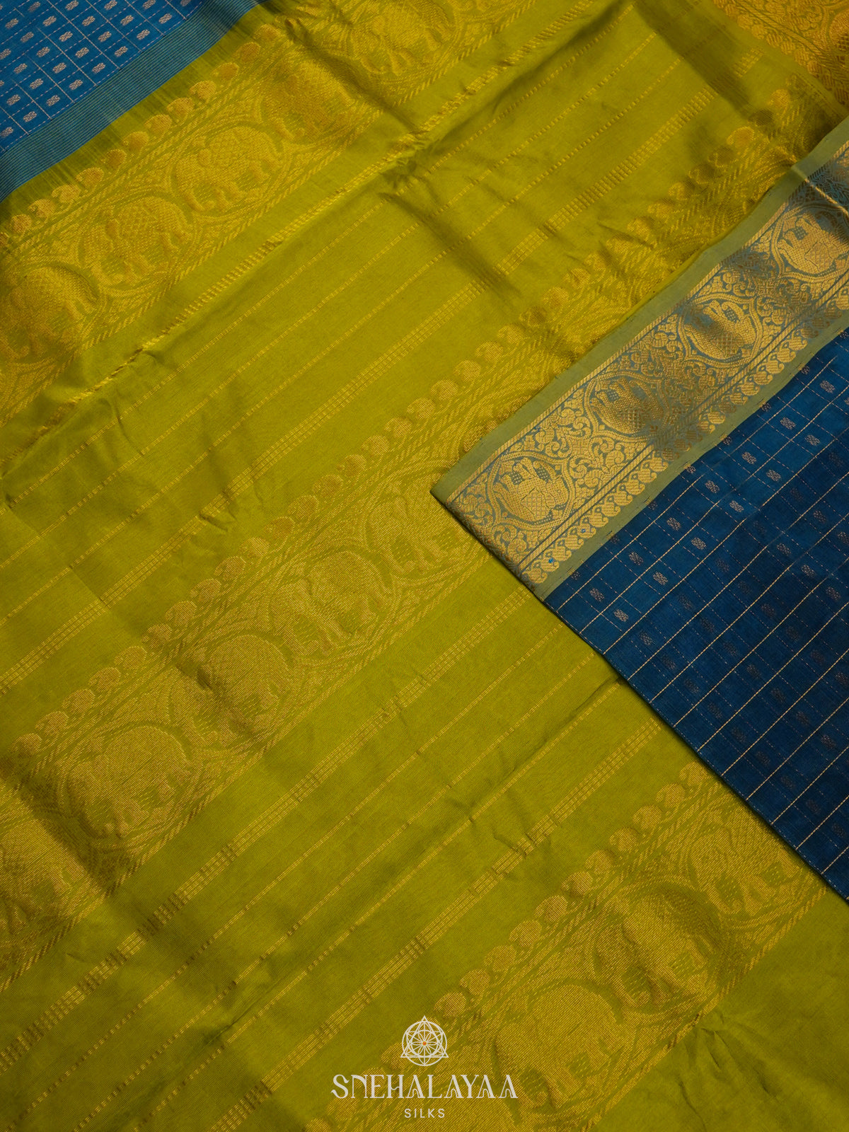 Peacock Blue Kanchi Silk Cotton Saree with 1000 Buttas
