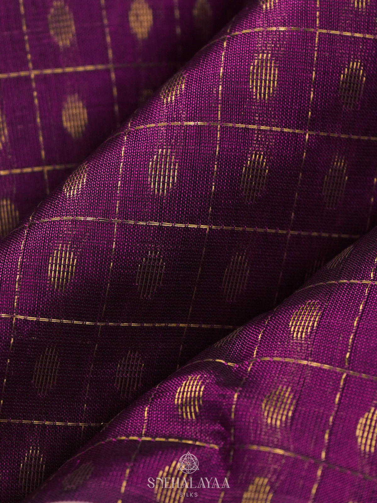 Magenta Kanchi Silk Cotton Saree with 1000 Buttas