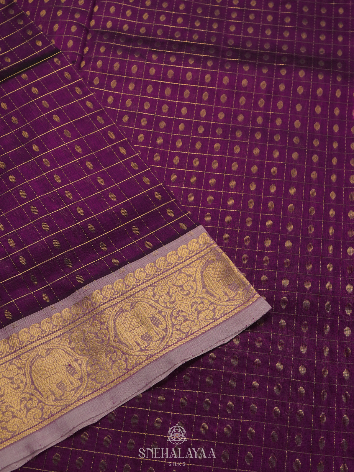 Magenta Kanchi Silk Cotton Saree with 1000 Buttas