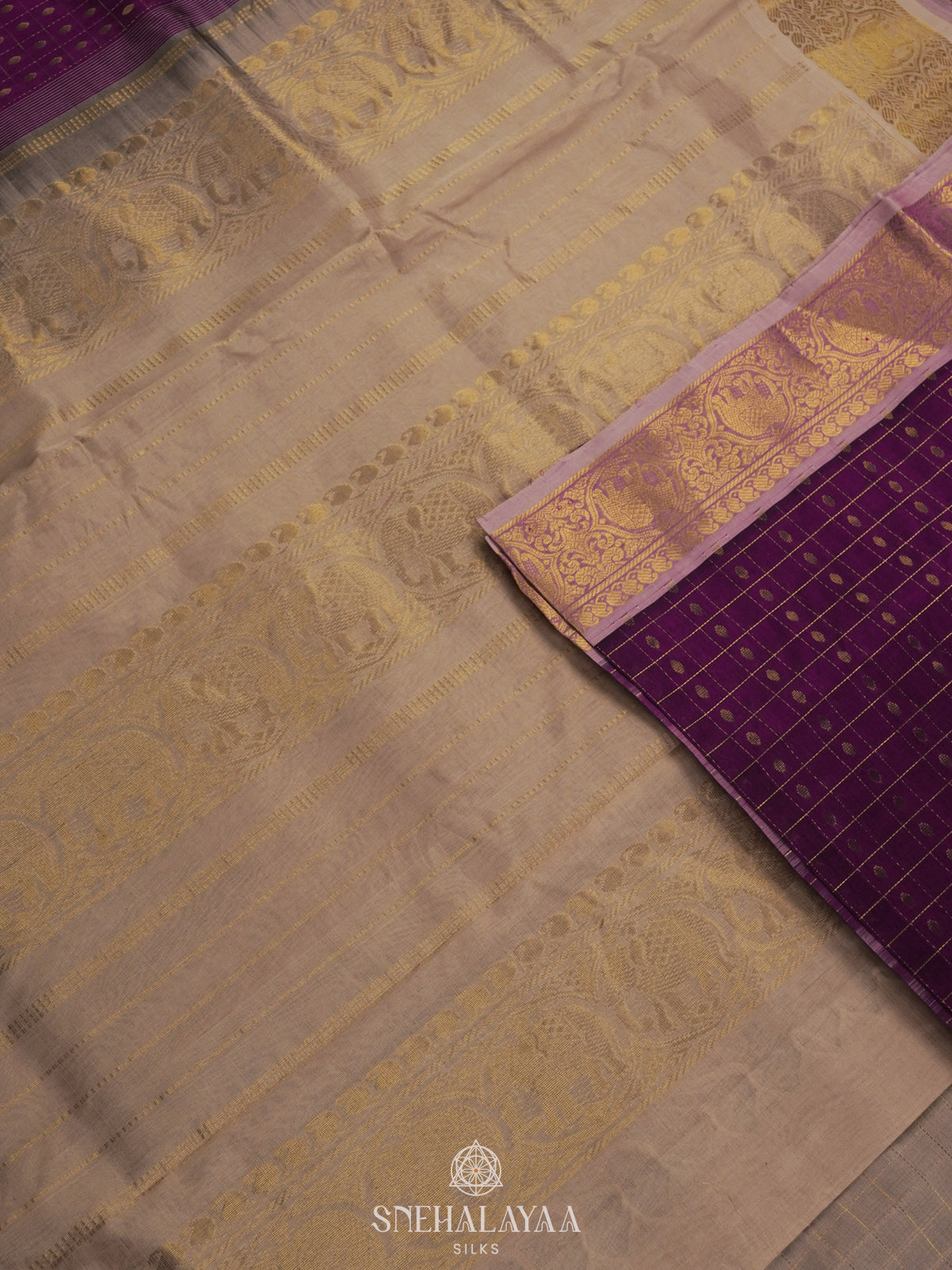 Magenta Kanchi Silk Cotton Saree with 1000 Buttas