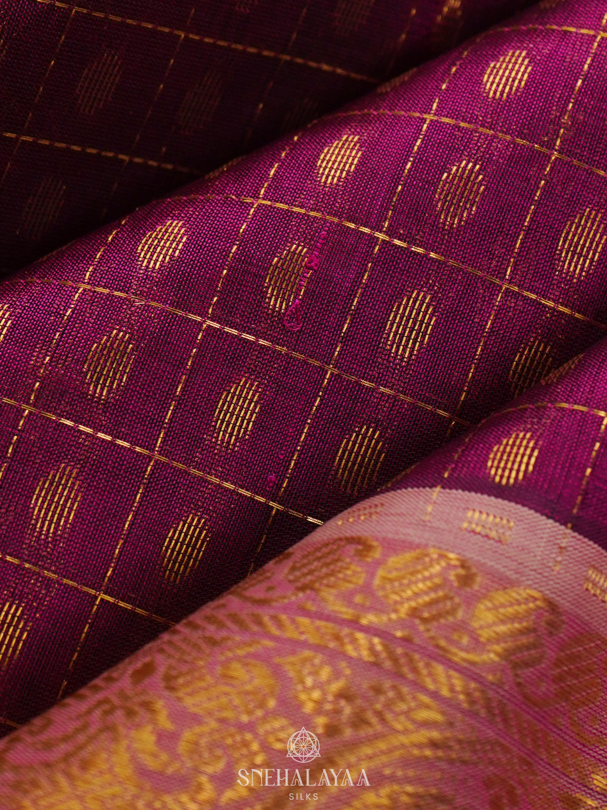 Magenta Pink Kanchi Silk Cotton Saree with 1000 Buttas