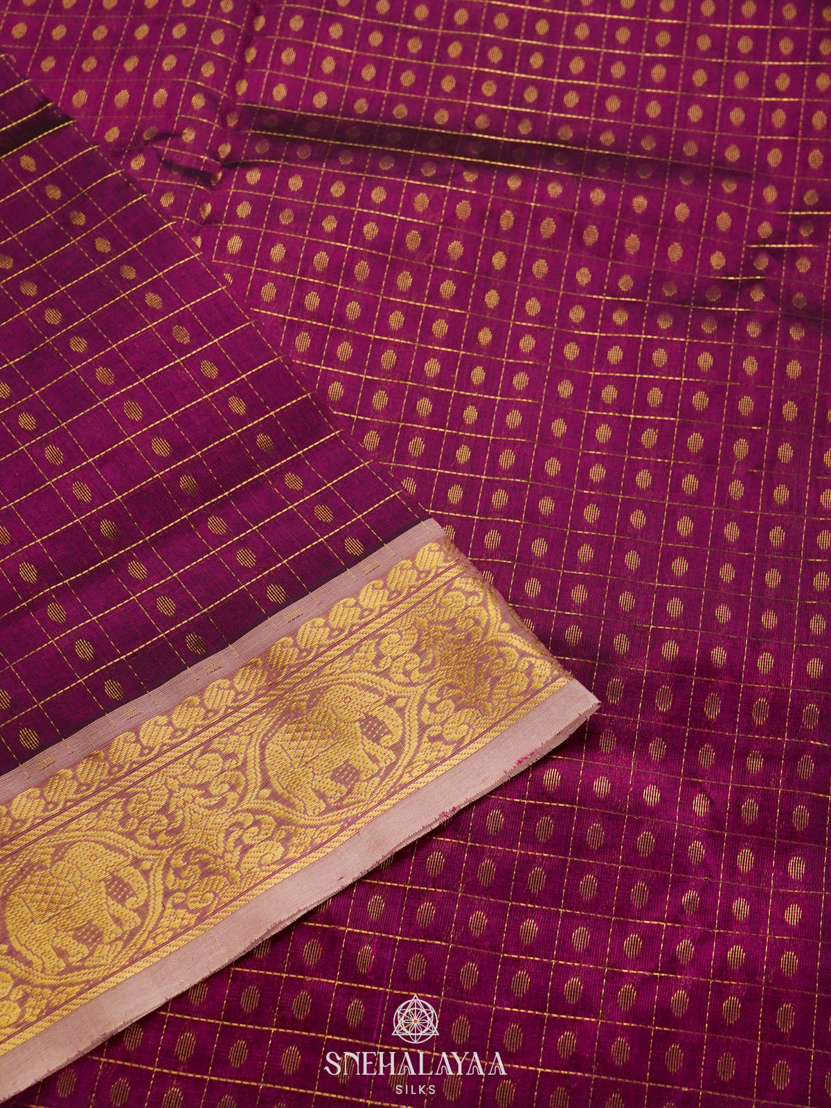 Magenta Pink Kanchi Silk Cotton Saree with 1000 Buttas