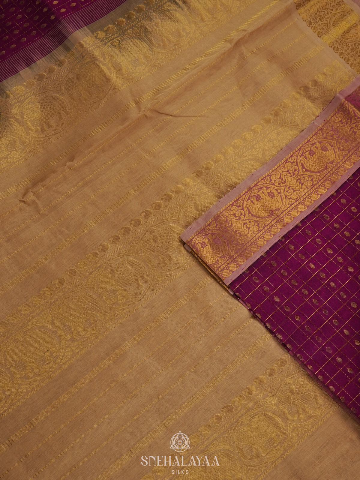 Magenta Pink Kanchi Silk Cotton Saree with 1000 Buttas