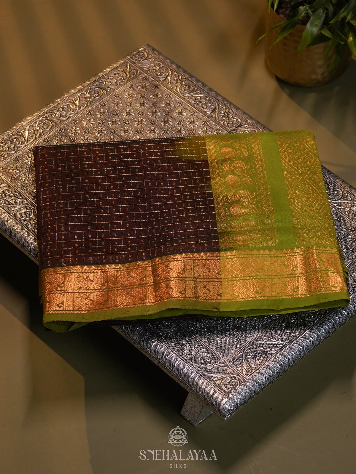 Black Kanchi Silk Cotton Saree with 1000 Buttas