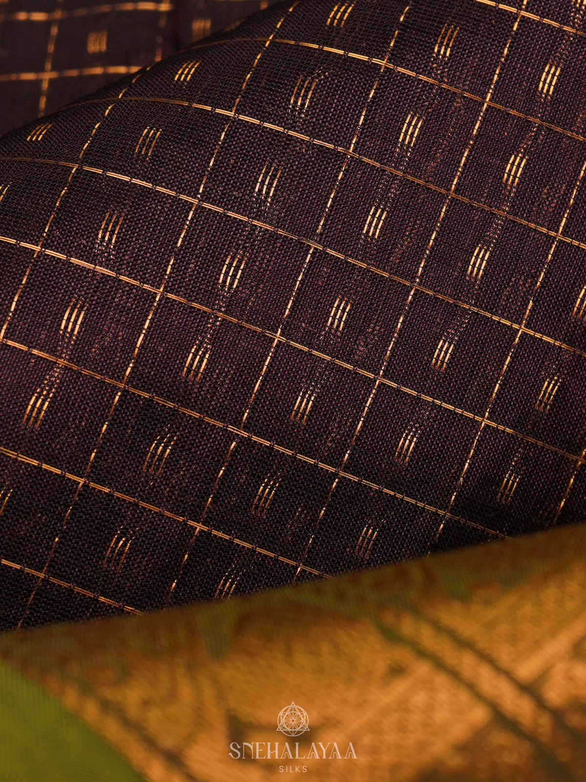 Black Kanchi Silk Cotton Saree with 1000 Buttas