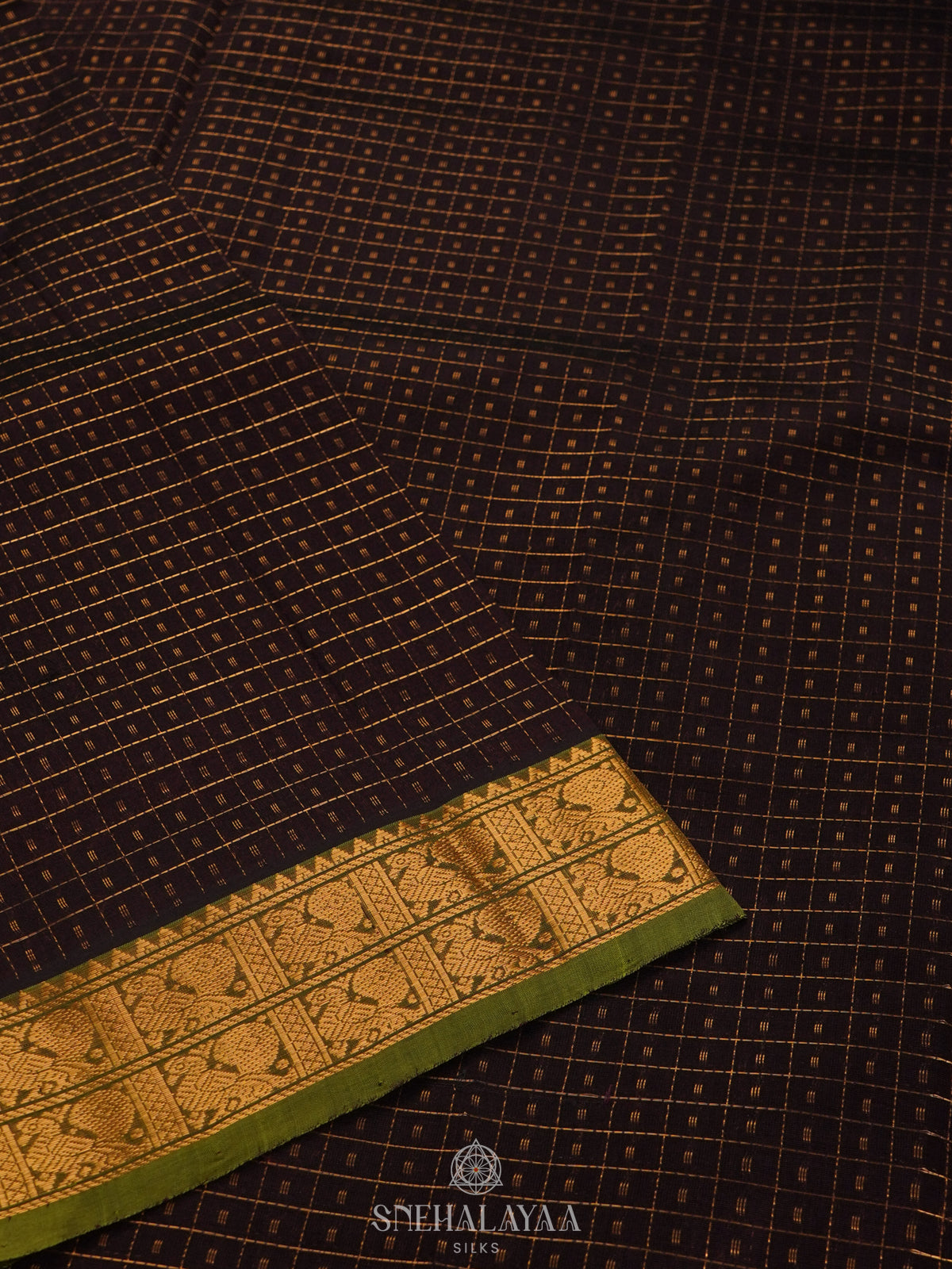 Black Kanchi Silk Cotton Saree with 1000 Buttas