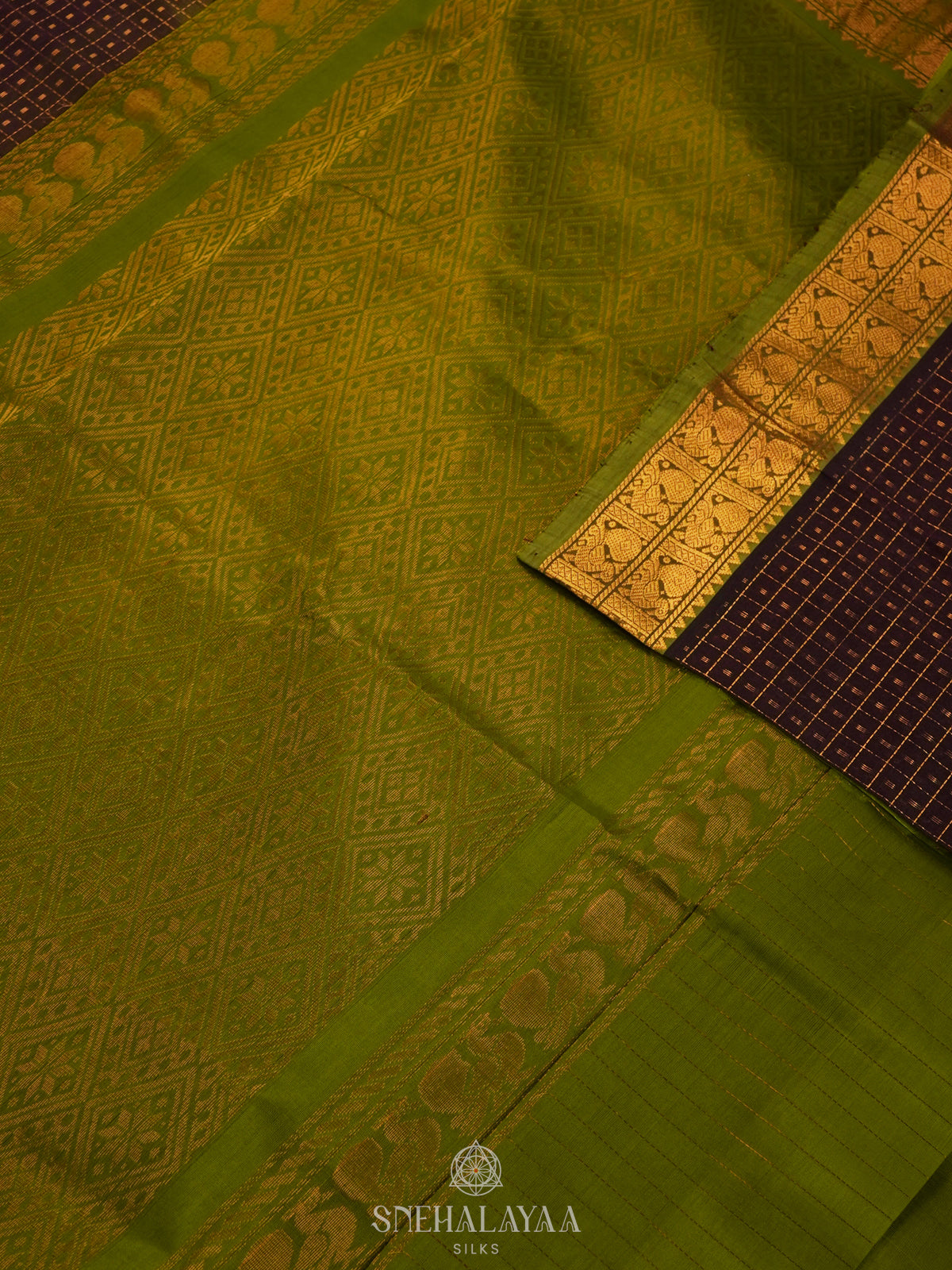 Black Kanchi Silk Cotton Saree with 1000 Buttas